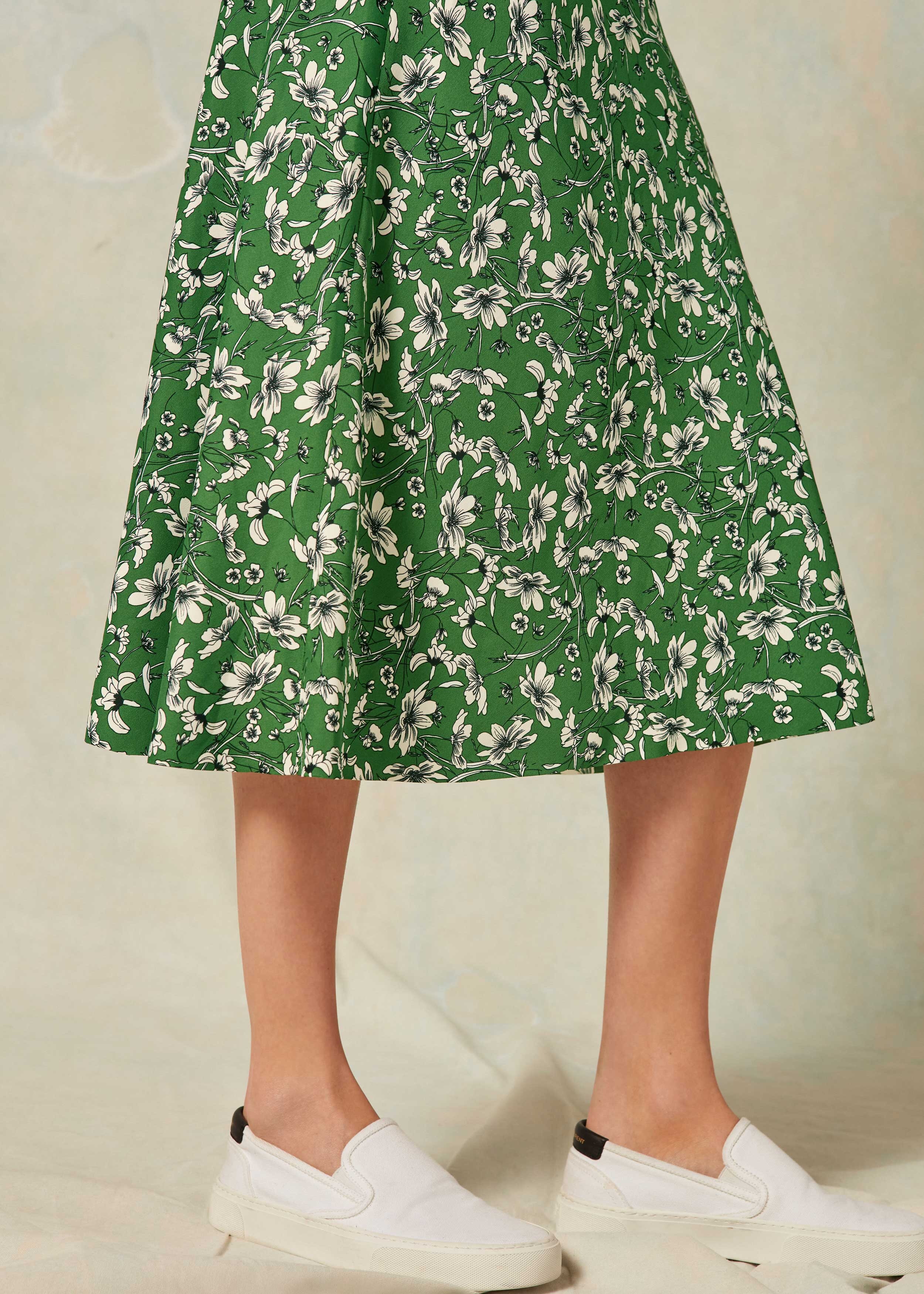 Floral Print Bias Cut Skirt Leaf Green