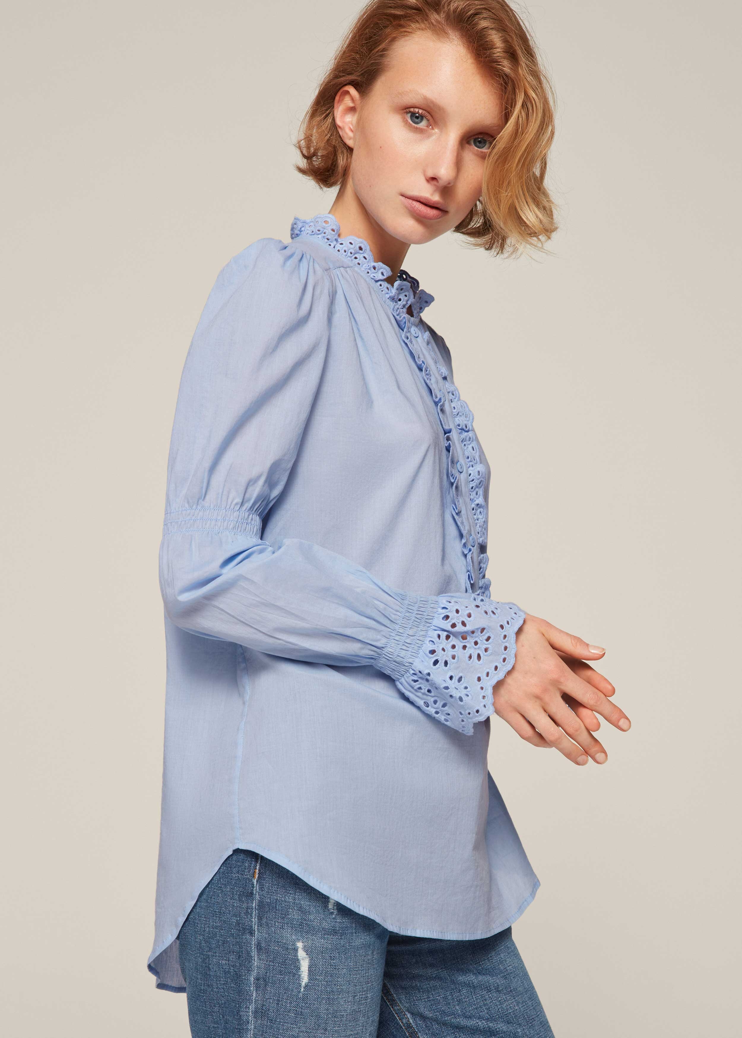 Summer Broderie Swing Blouse Chambray Blue