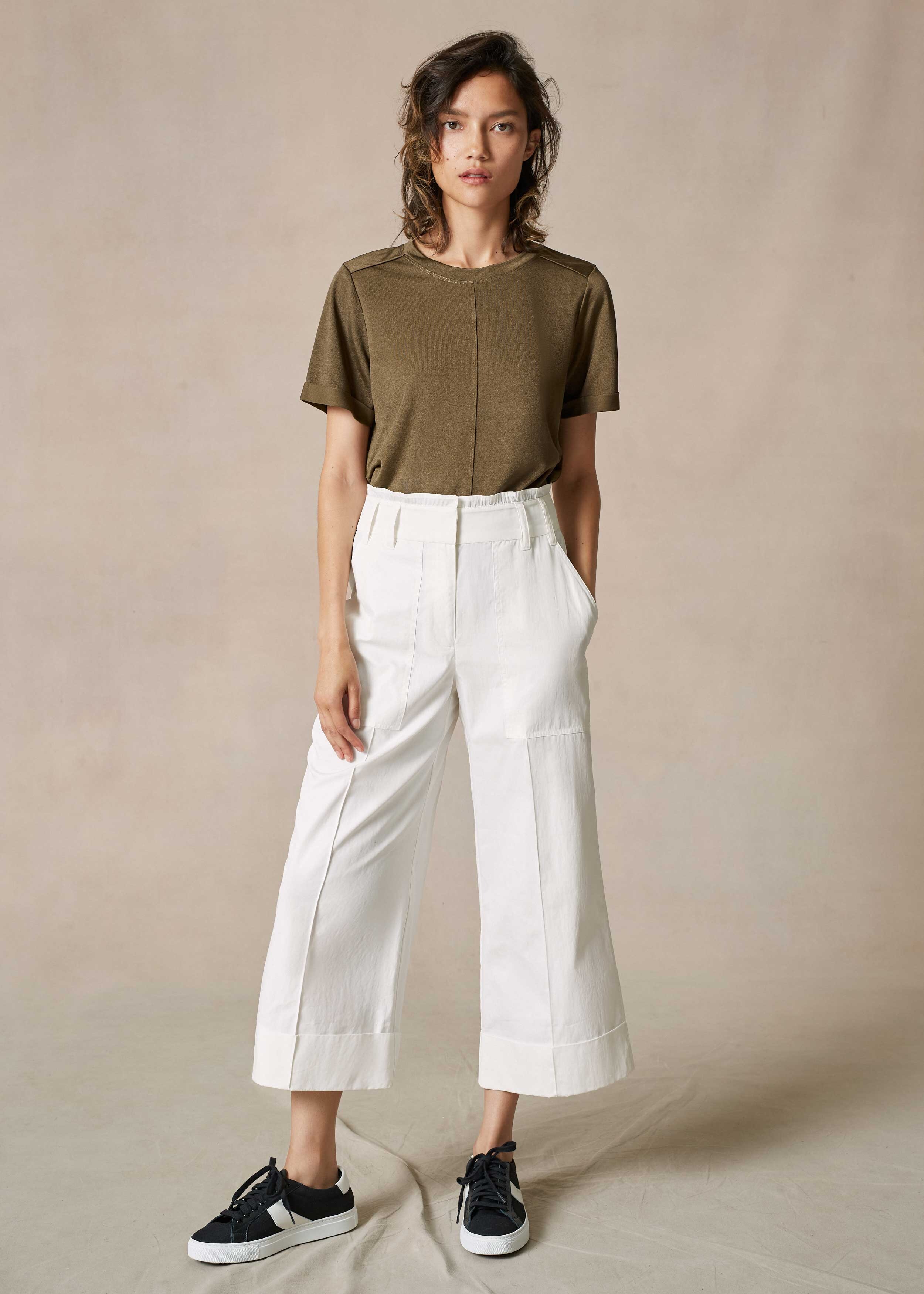 Stretch Cotton Wide-Leg Crop Trouser White