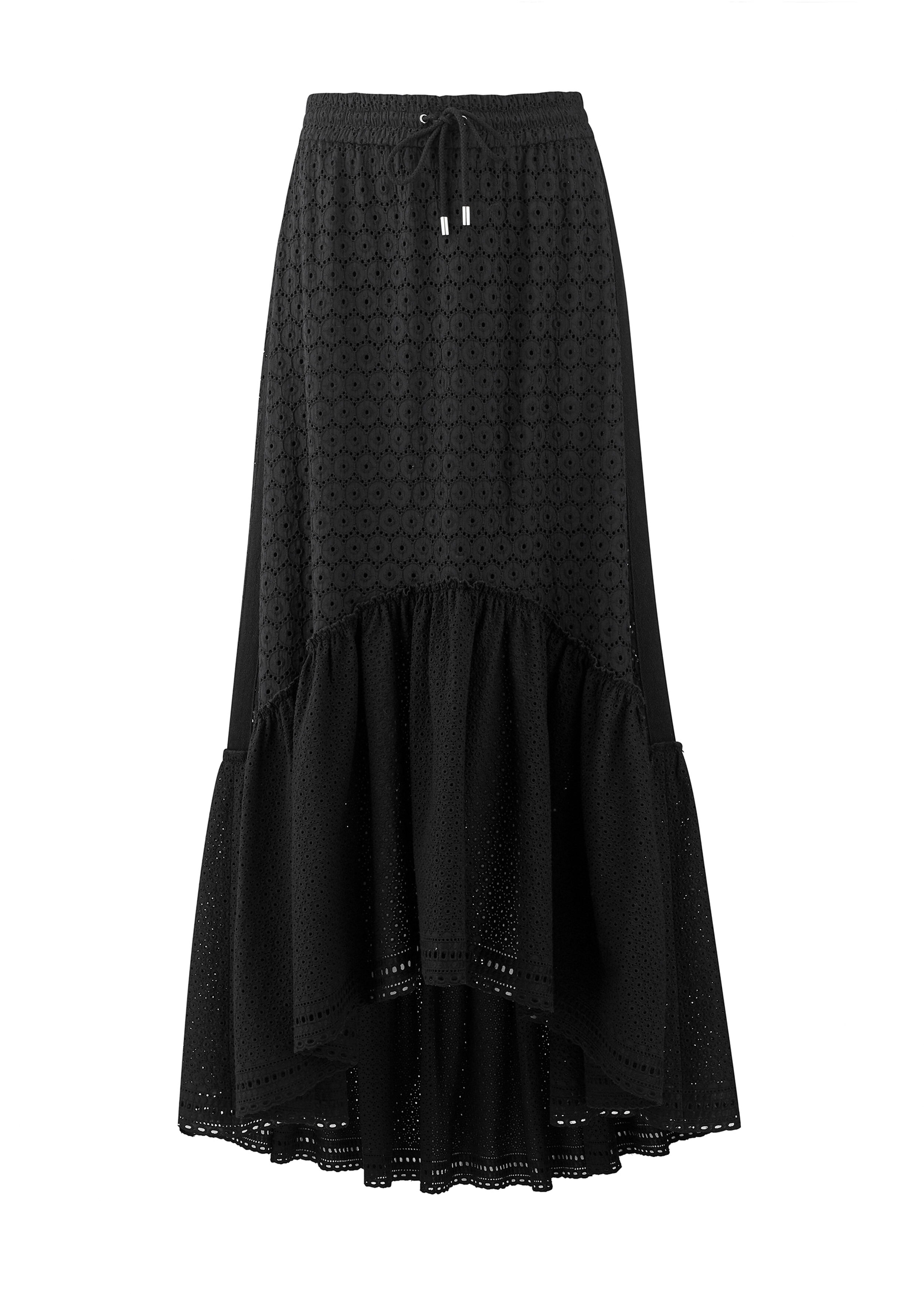 Broderie Frill Maxi Skirt Black
