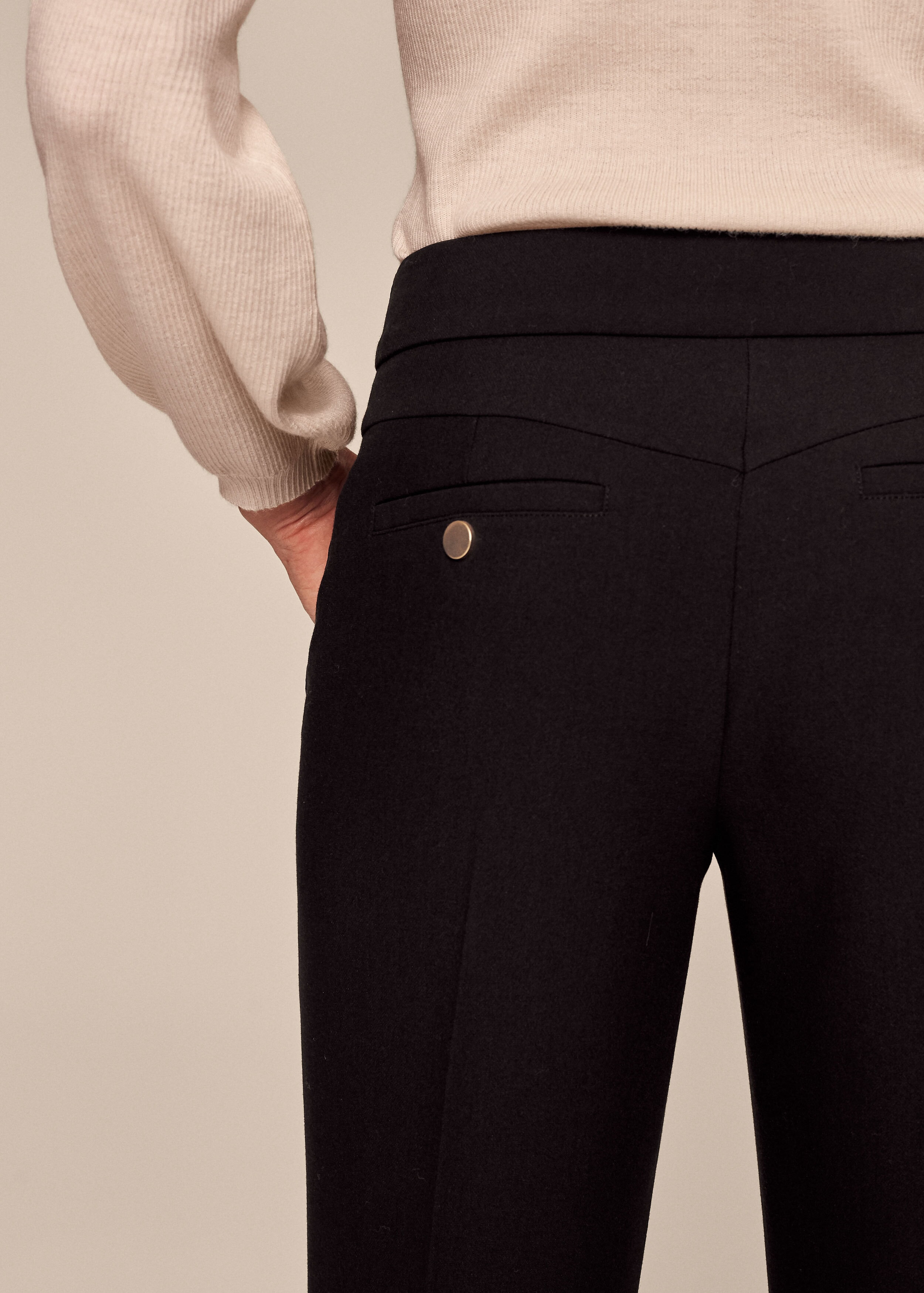 Velvet Detail Slim Crop Trouser Black