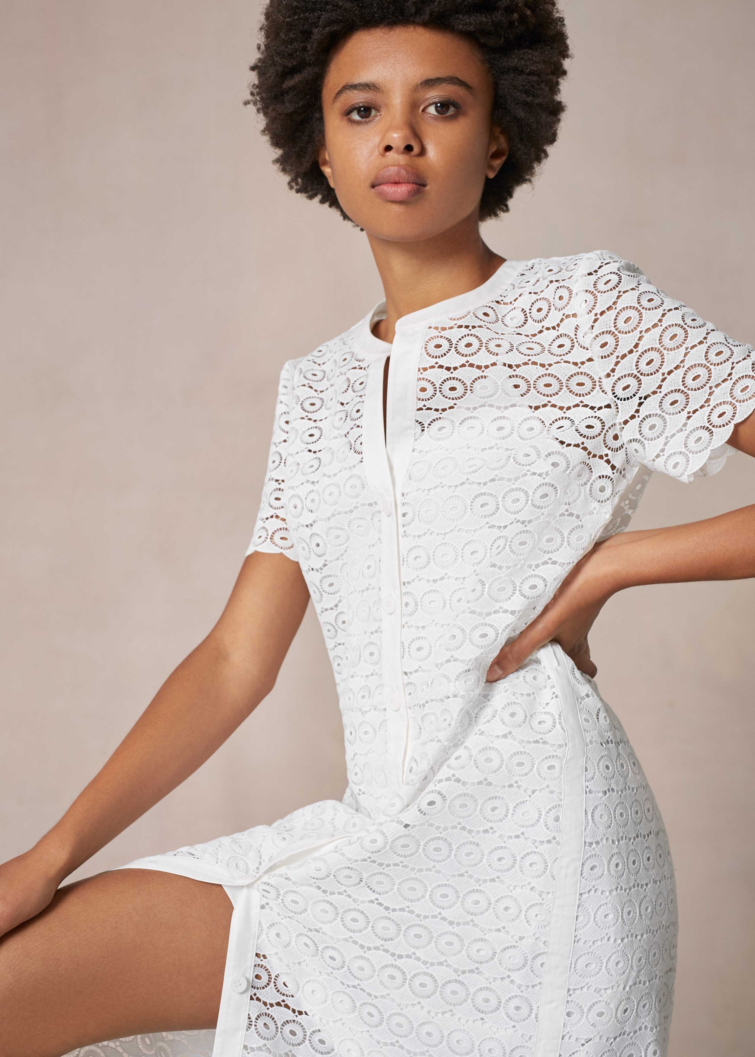 2-IN-1 Broderie Lace Dress Fresh White
