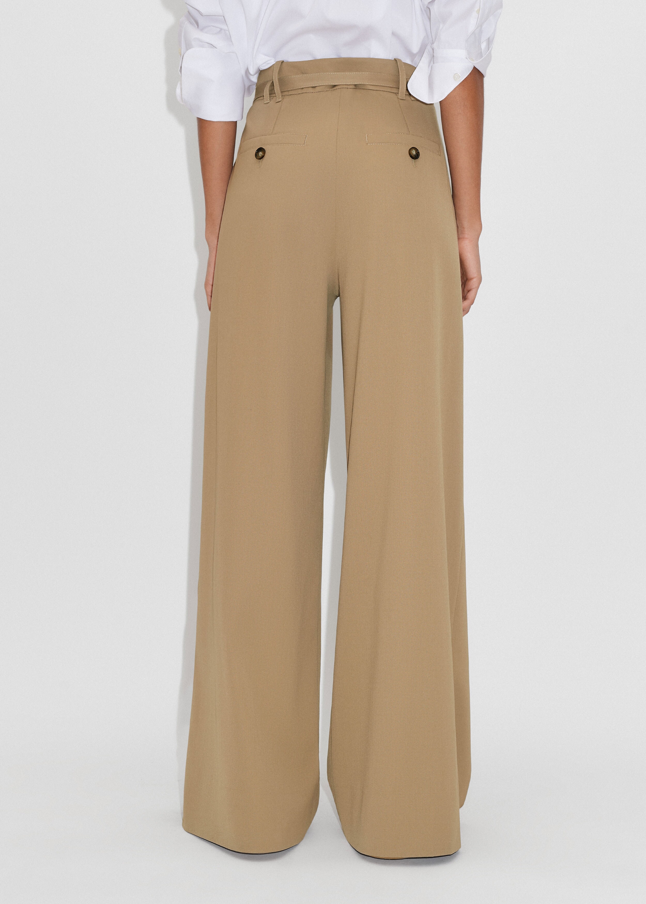 High-Waisted Pleated Wide-Leg Pant + Belt Taupe