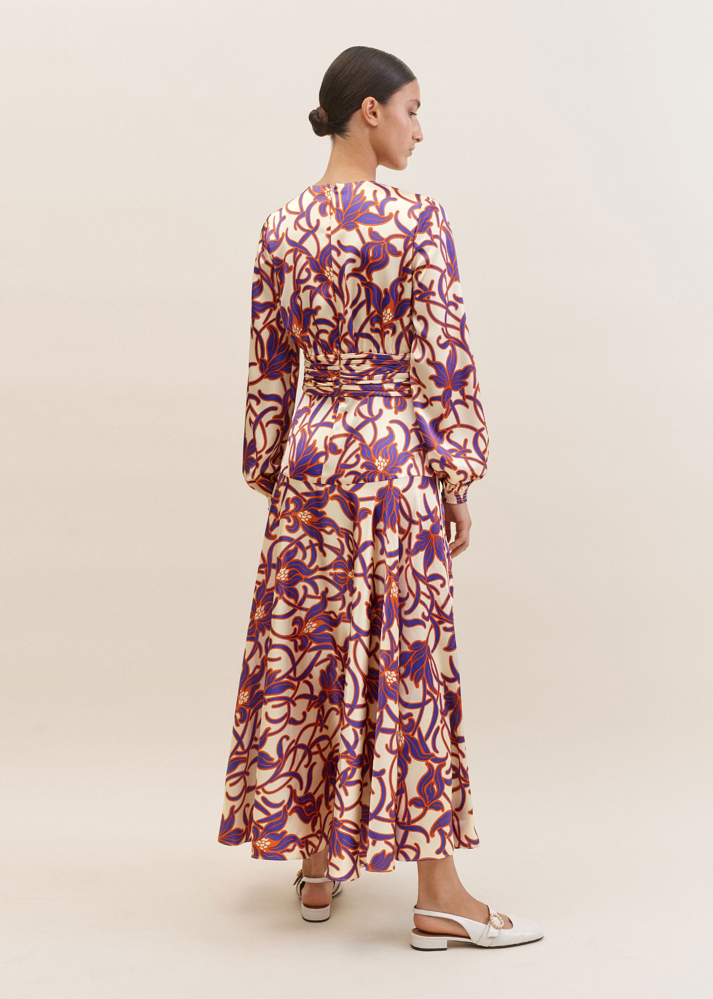 Satin Graphic Tulip Print Maxi Dress