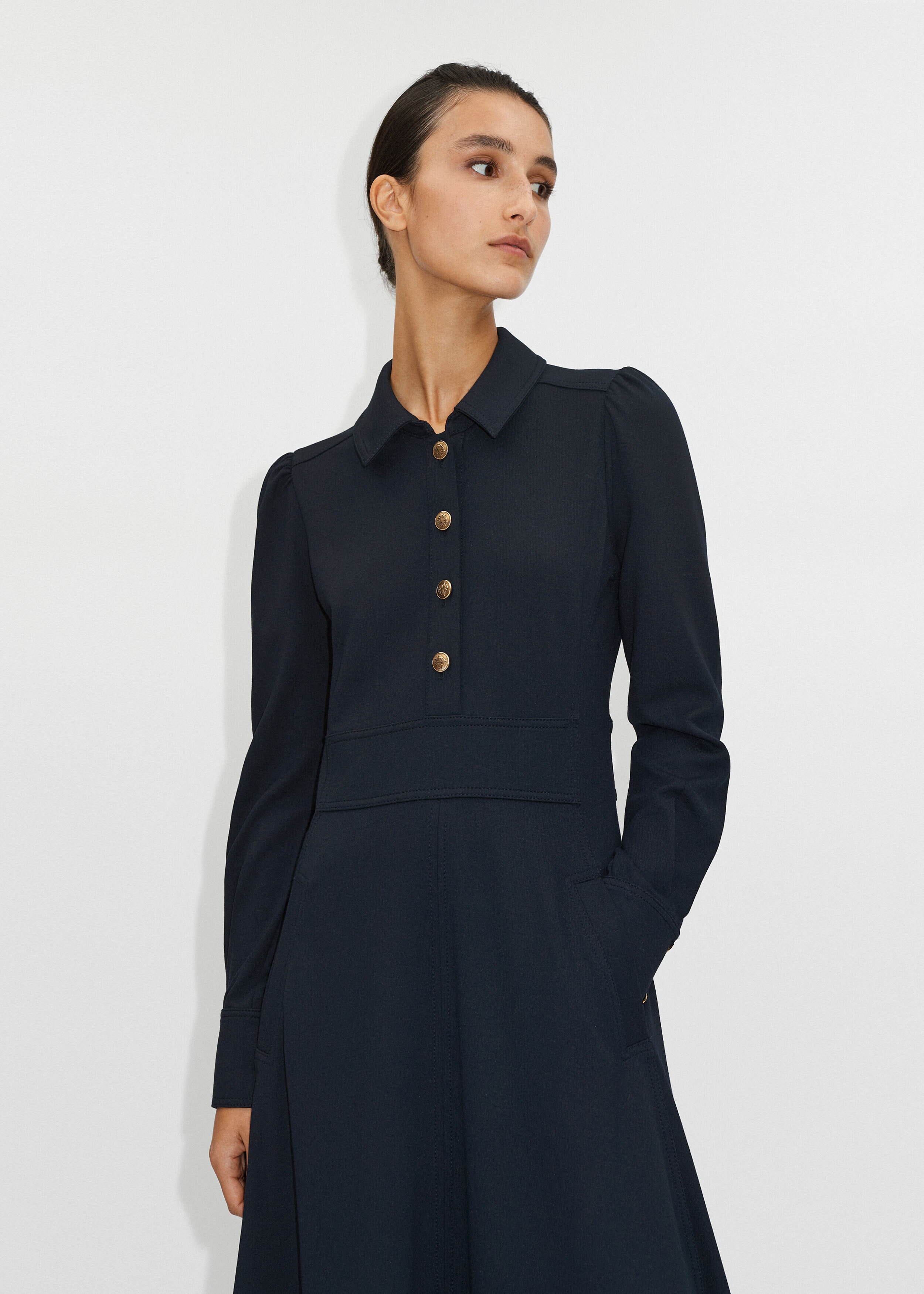 Ponte Fit + Flare Midi Dress Navy