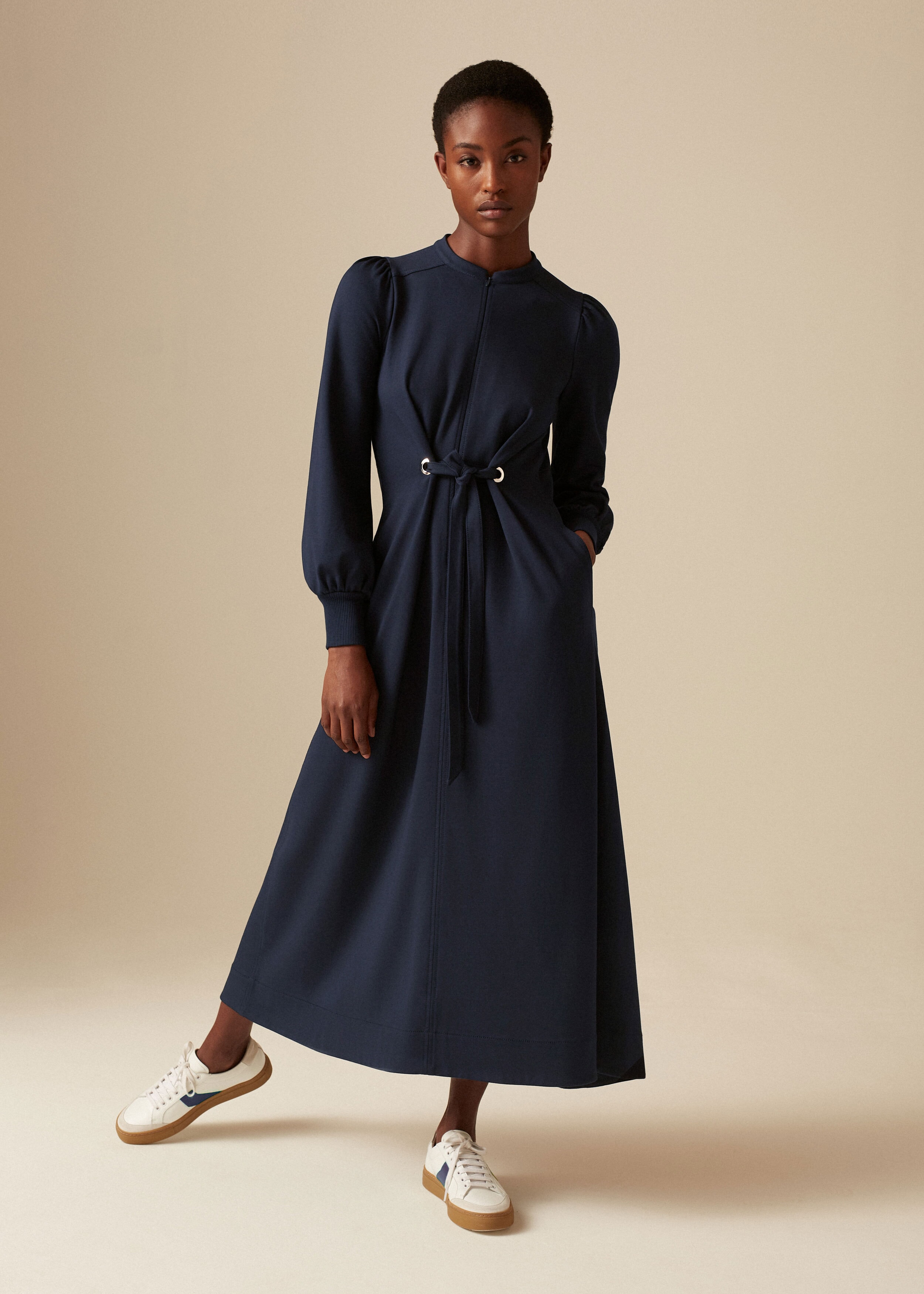 Eyelet Detail Ponte Maxi Dress Navy