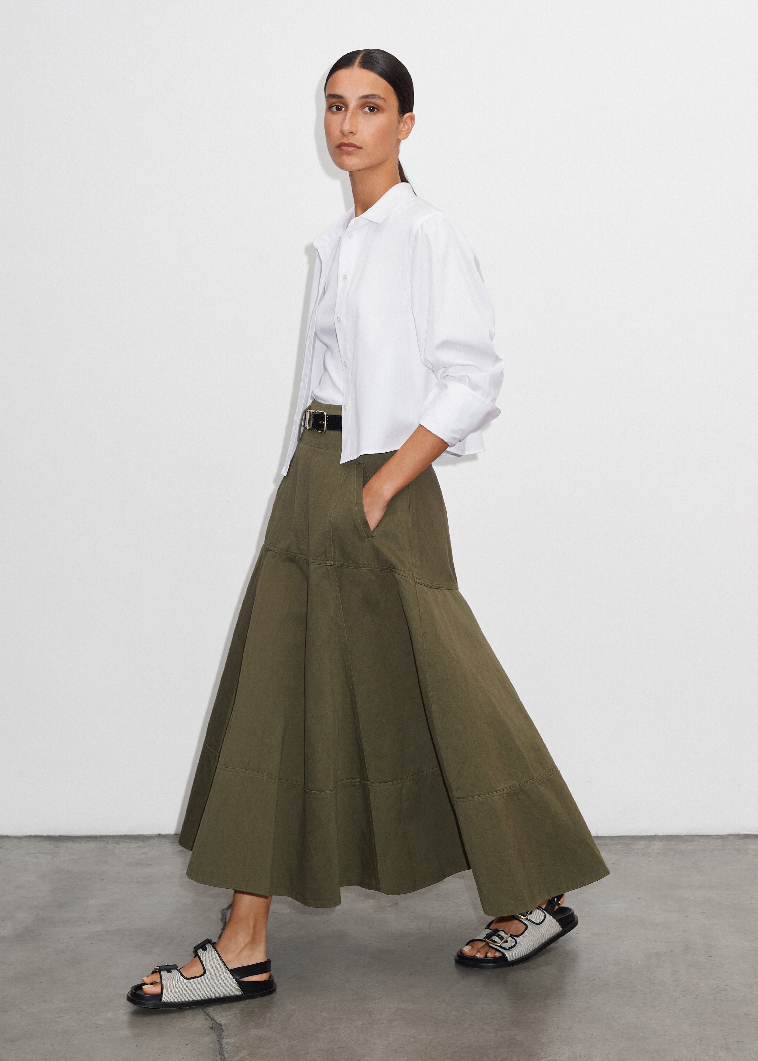 Linen-Blend A-Line Skirt Autumn Olive