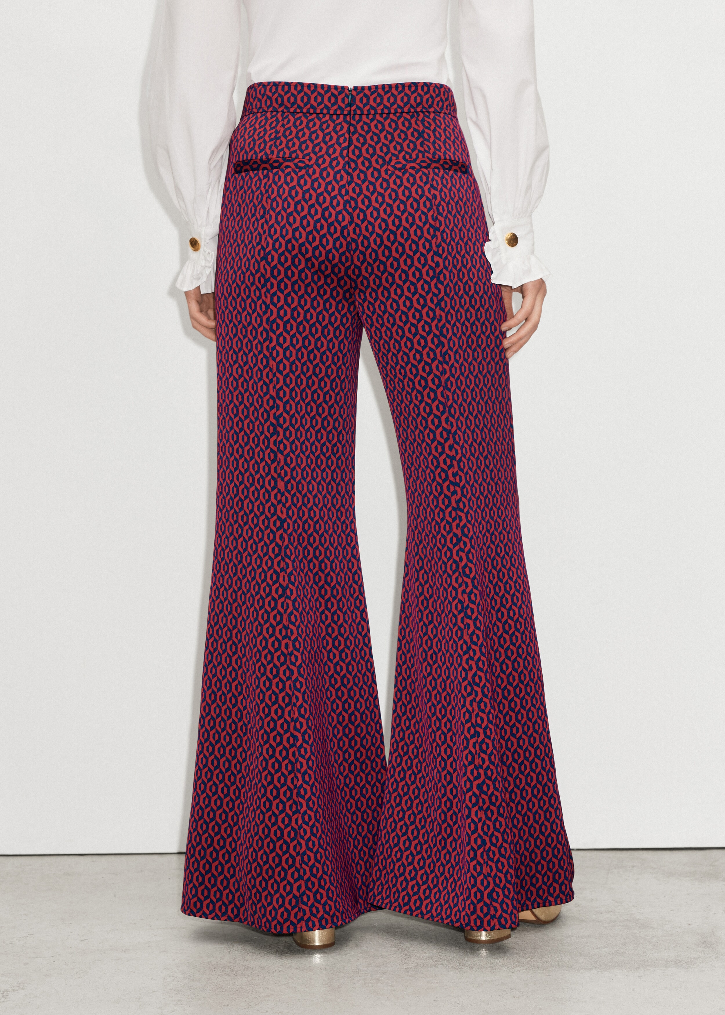 Geo Hex Print Exaggerated Flare Pant Purple/Midnight Navy