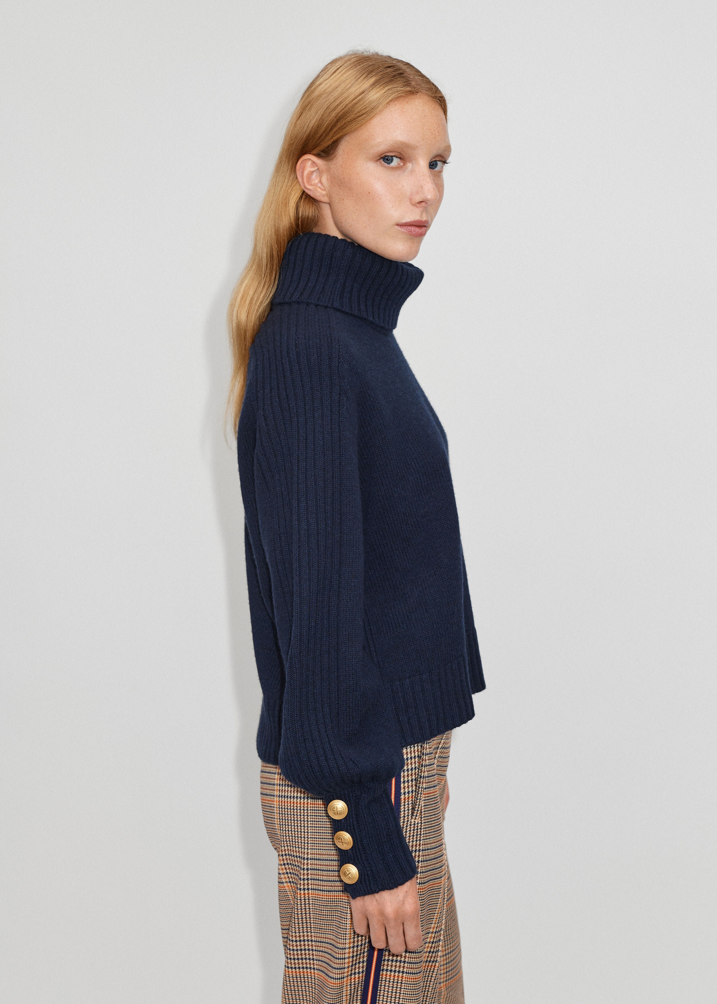 Merino Cashmere Dome Button Sweater + Snood Navy