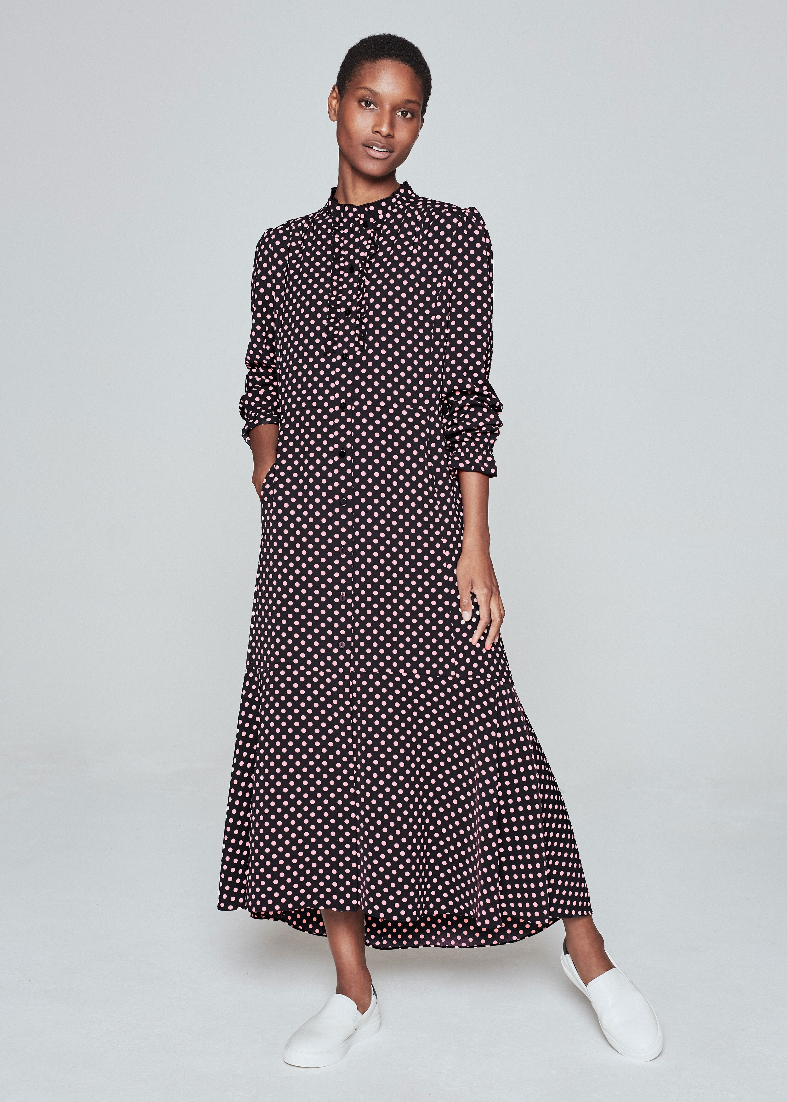 Black and white clearance polka dot shirt dress