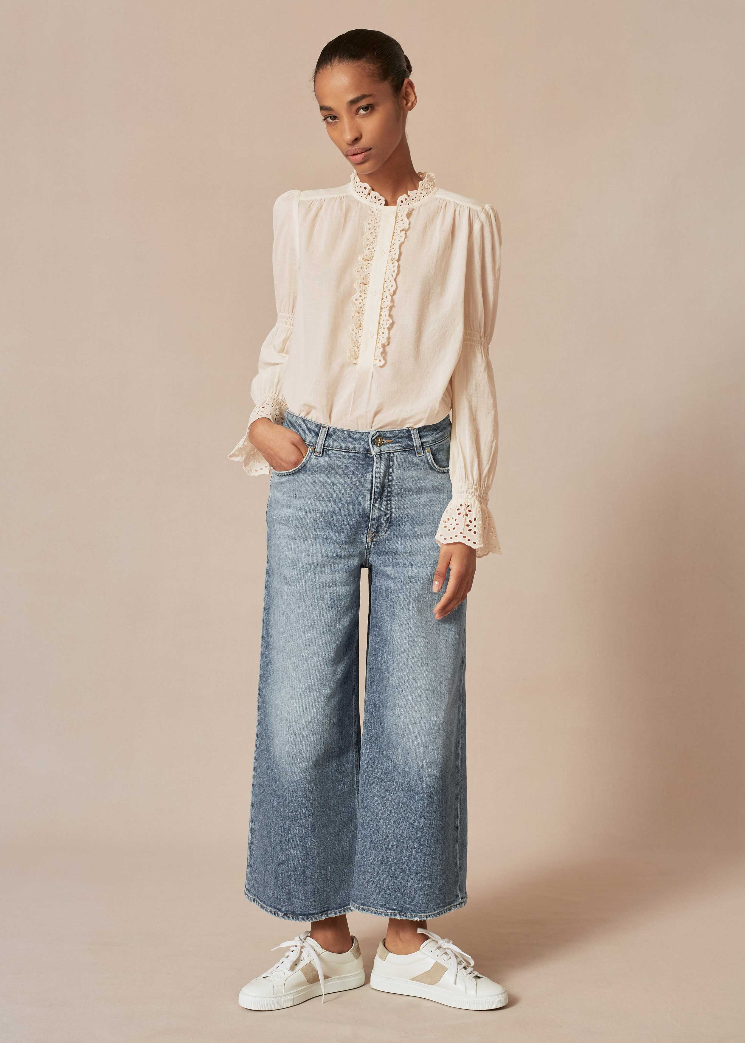 Wide-Leg Crop Jean Mid Blue Denim