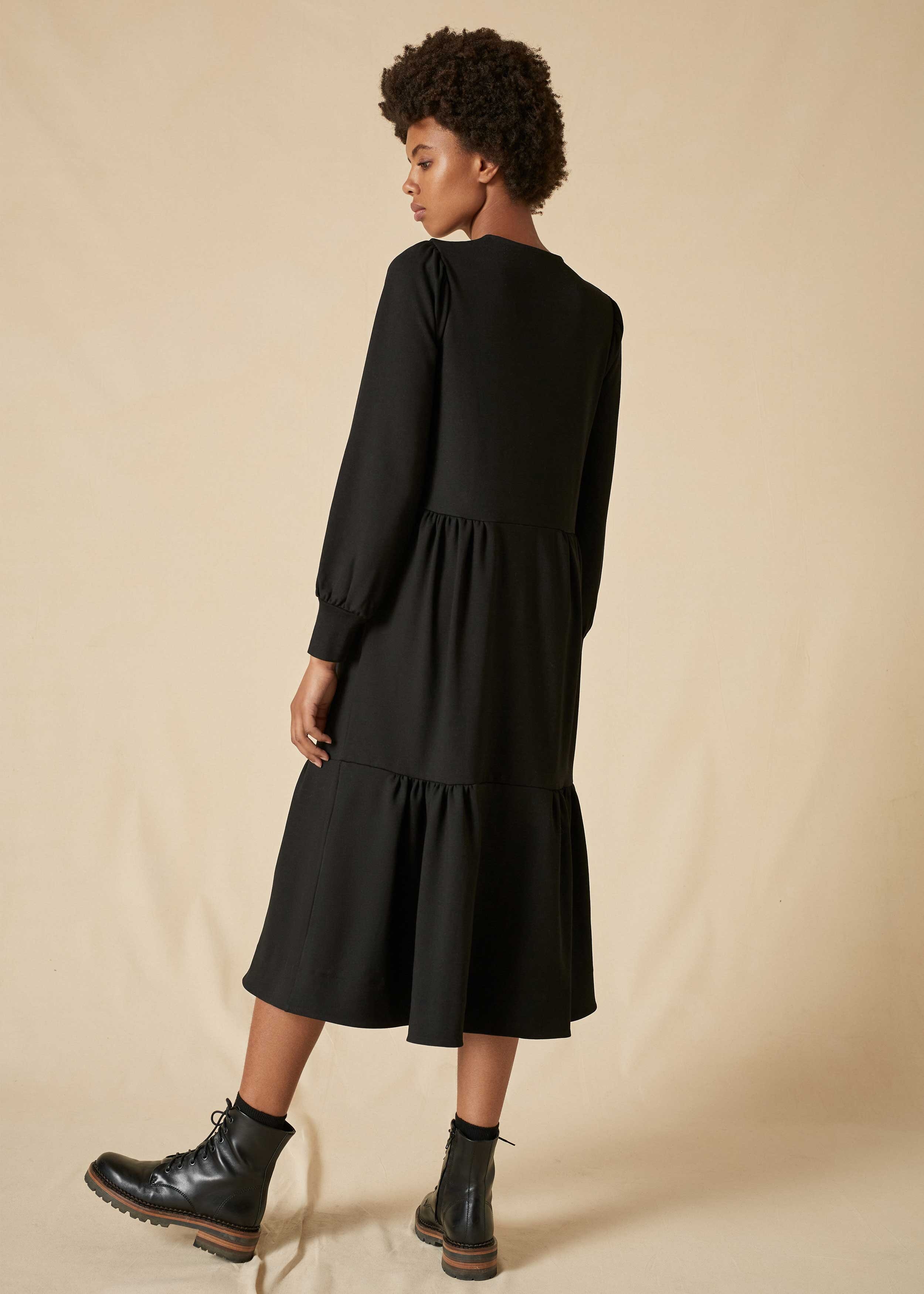 Tiered Jersey Dress + Belt Black