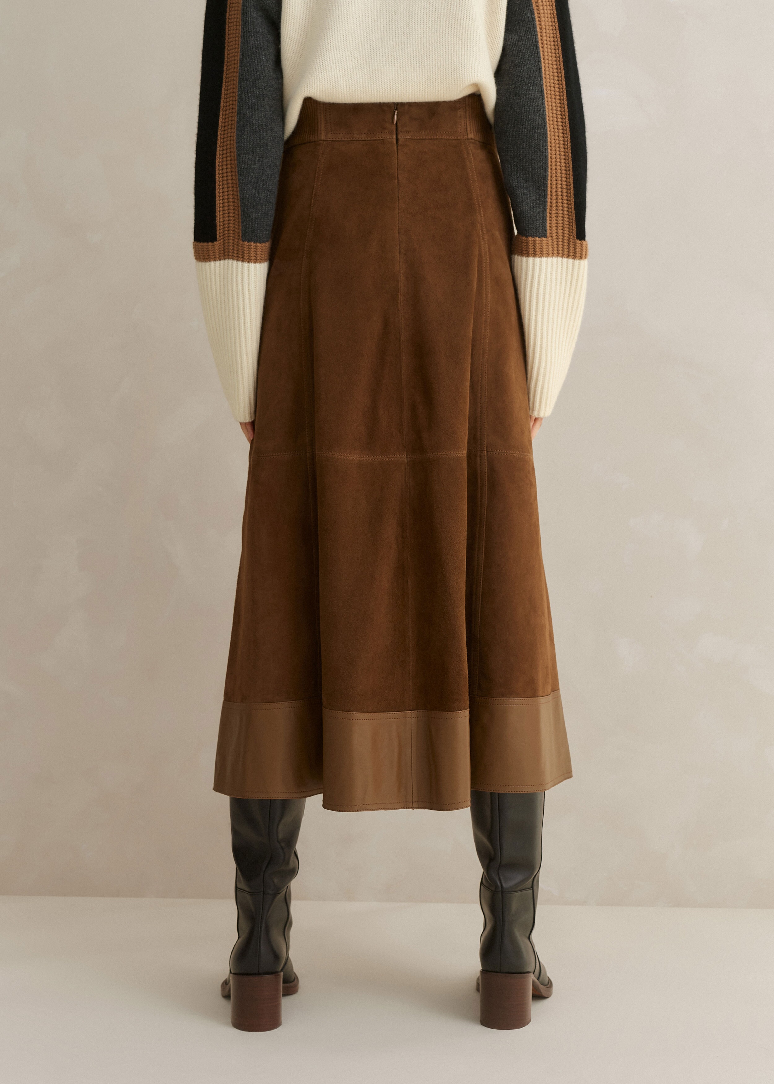 Suede Mix High-Waisted Midi Skirt Toffee