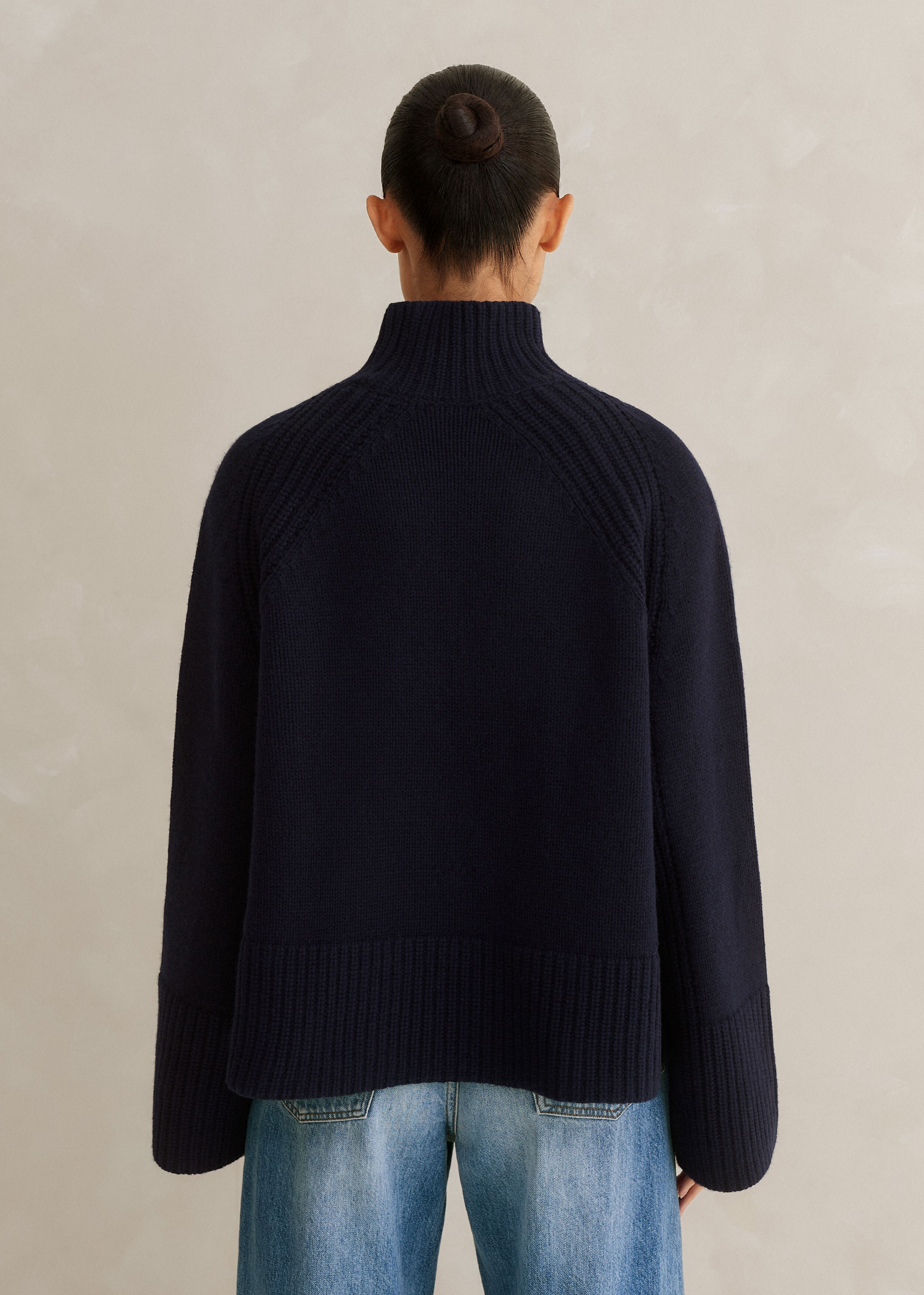 Chunky Cashmere-Blend High Neck Sweater Navy