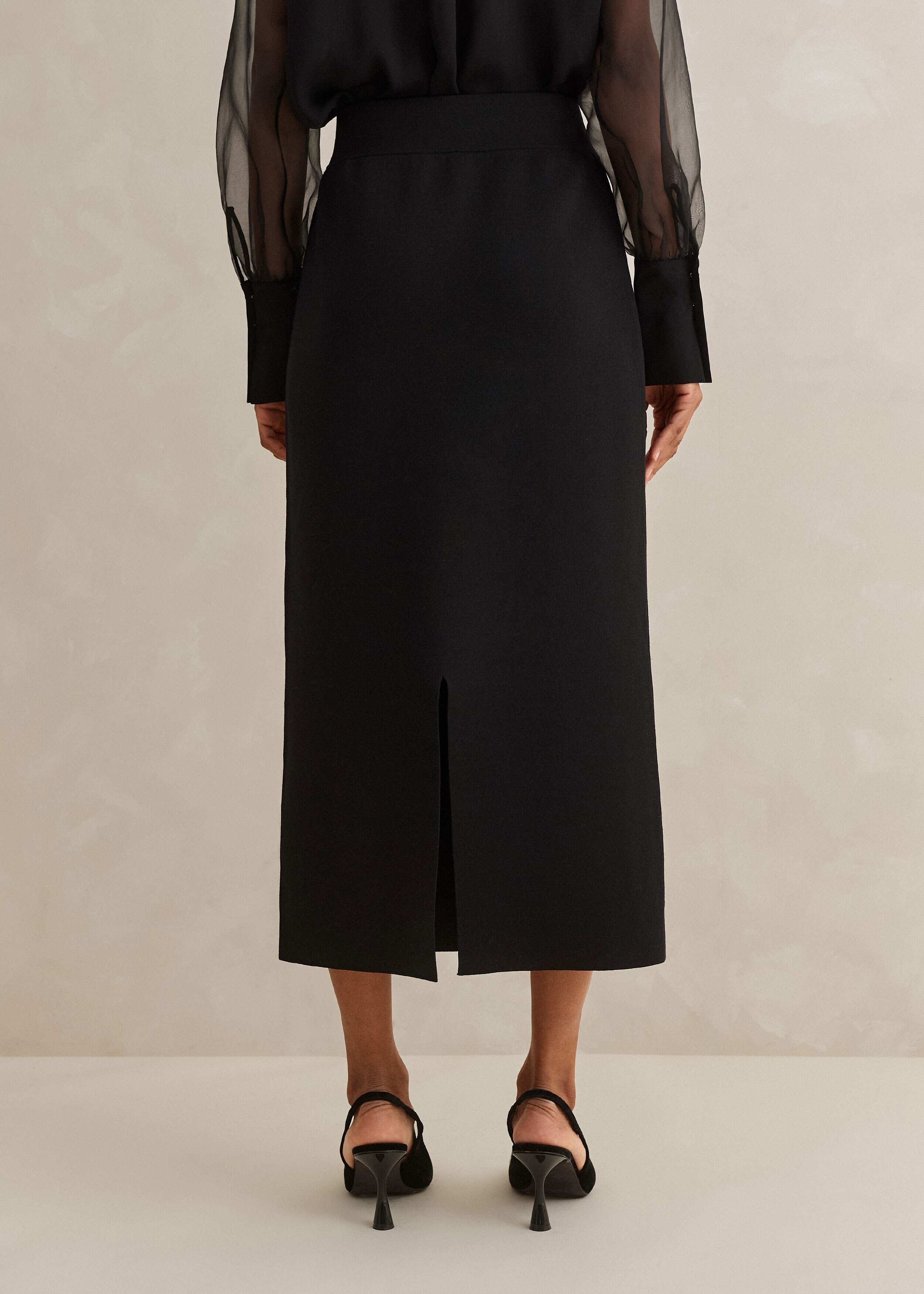 Double-Faced Knitted Column Midi Skirt Black