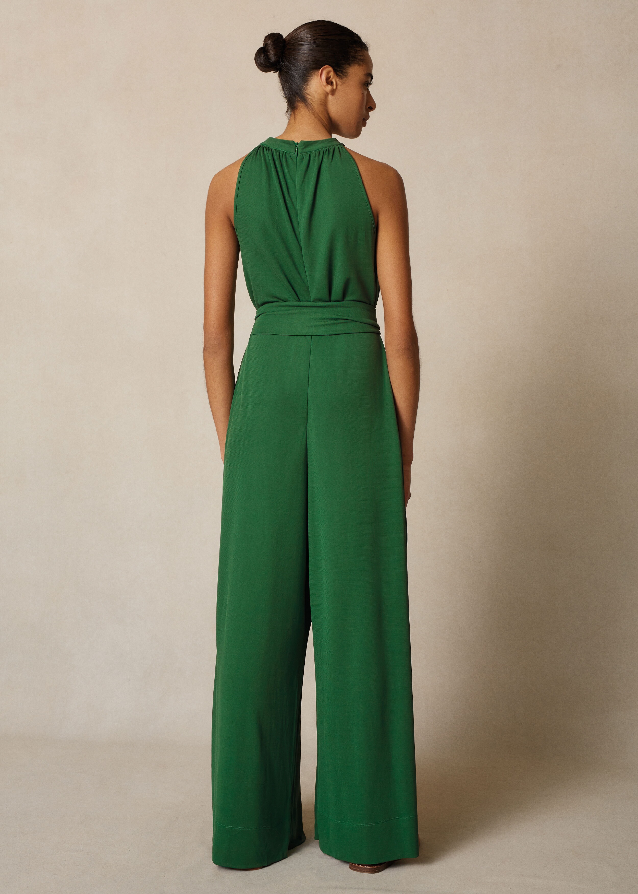 Crepe Jersey Jumpsuit + Belt Jewel Green