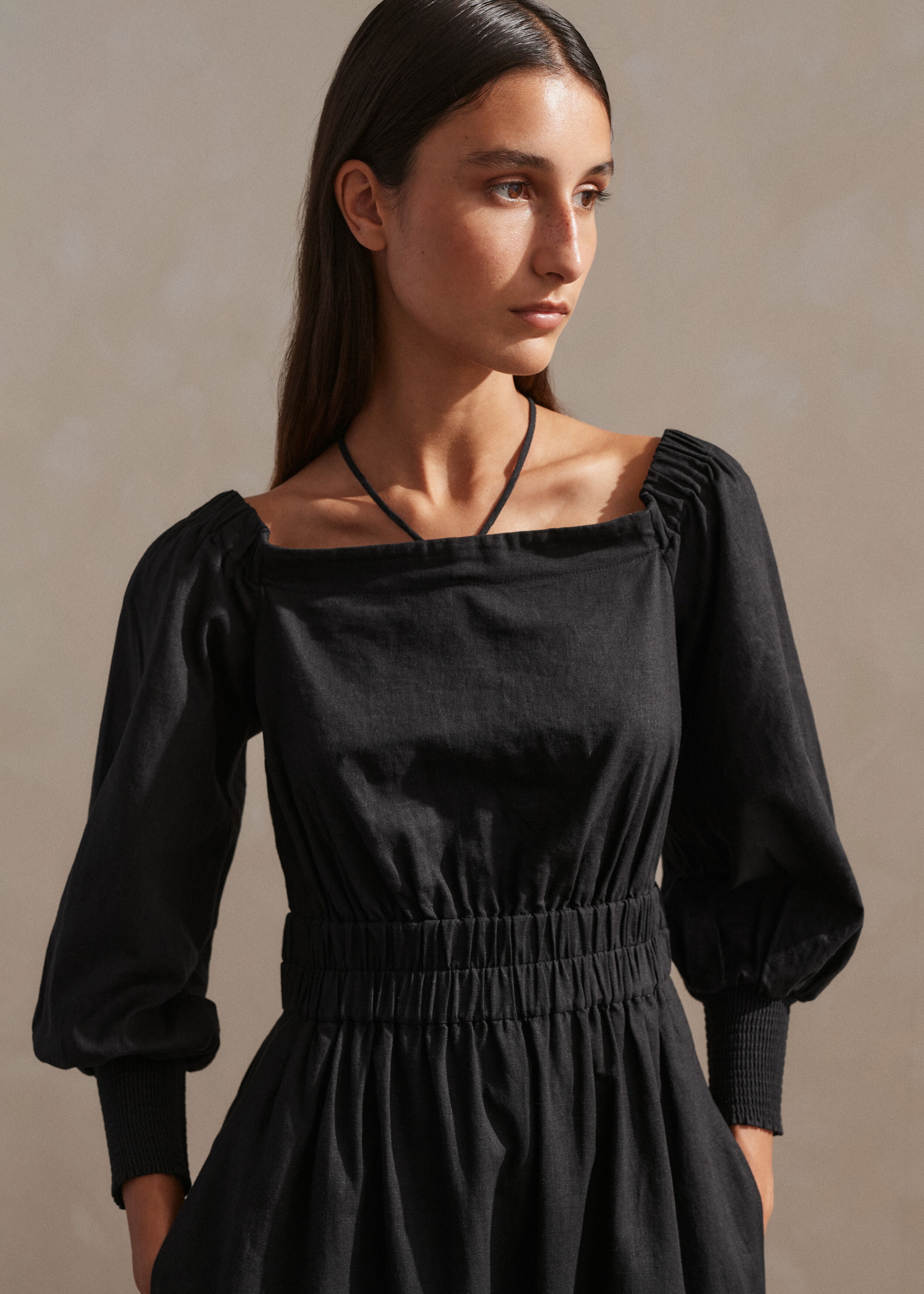2-in-1 Crease Less Linen Bandeau Maxi Dress Black