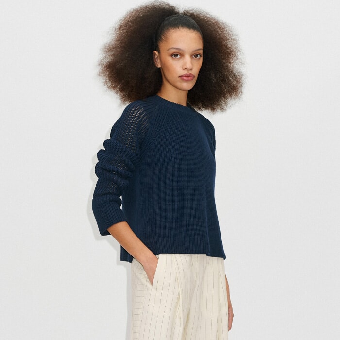 Cotton Mixed Stitch Relaxed Jumper Navy