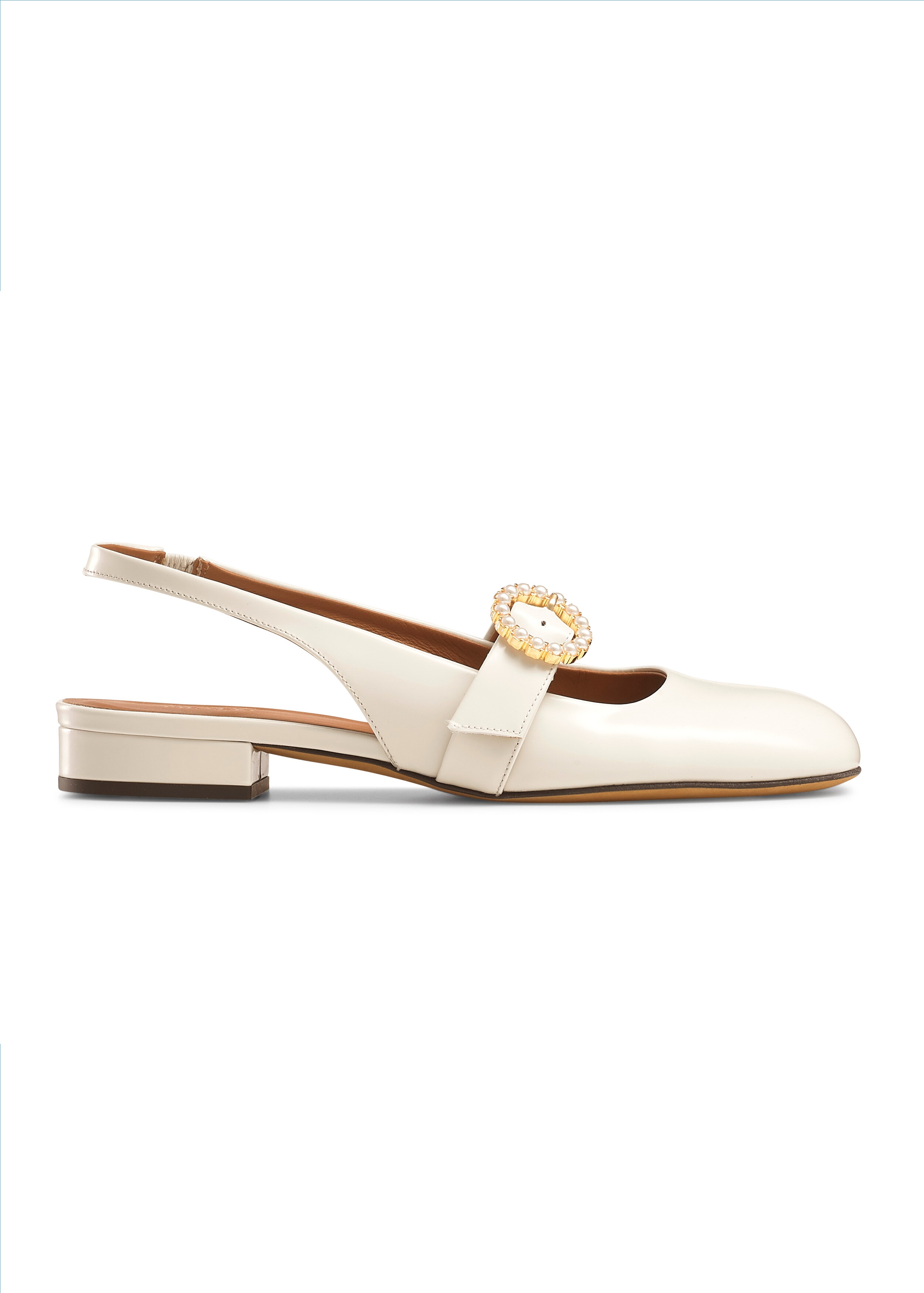 Pearl Buckle Slingback Off White