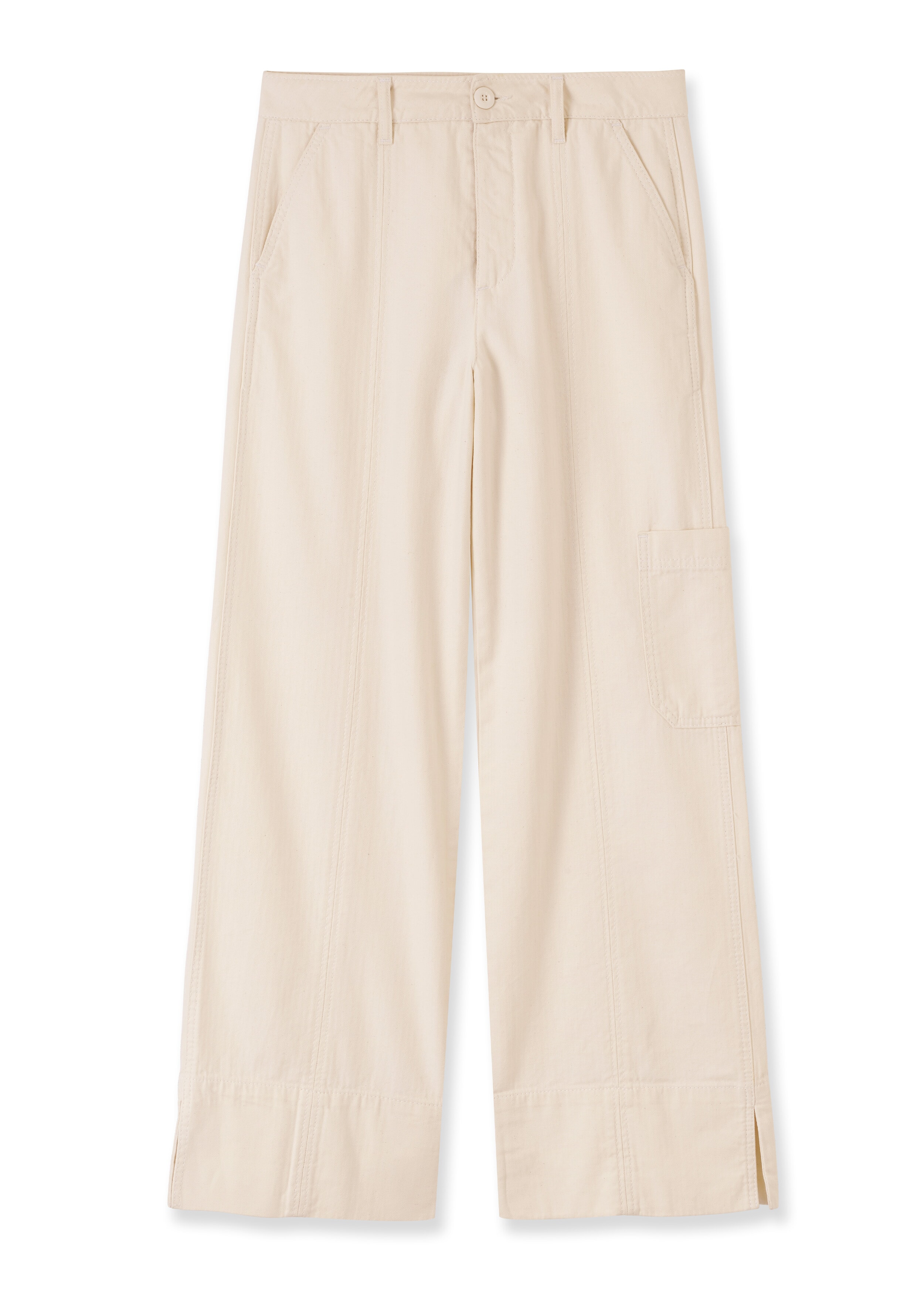 Herringbone Cotton Relaxed Straight-Leg Trouser Ecru