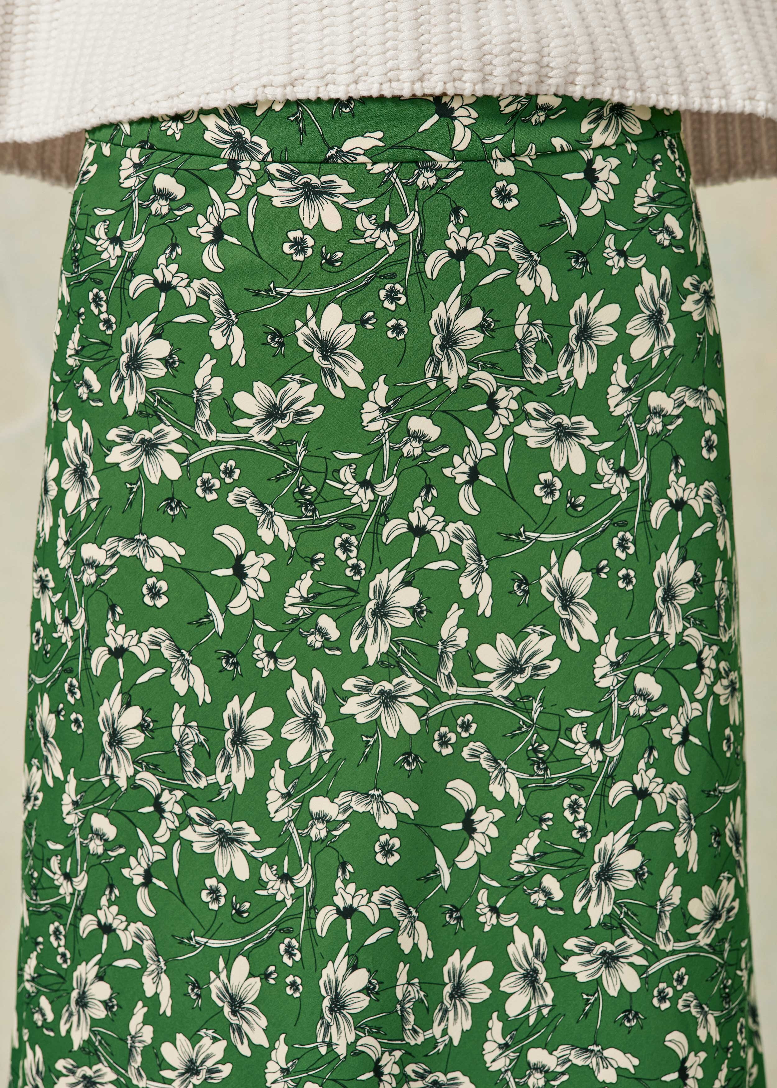 Floral Print Bias Cut Skirt Leaf Green