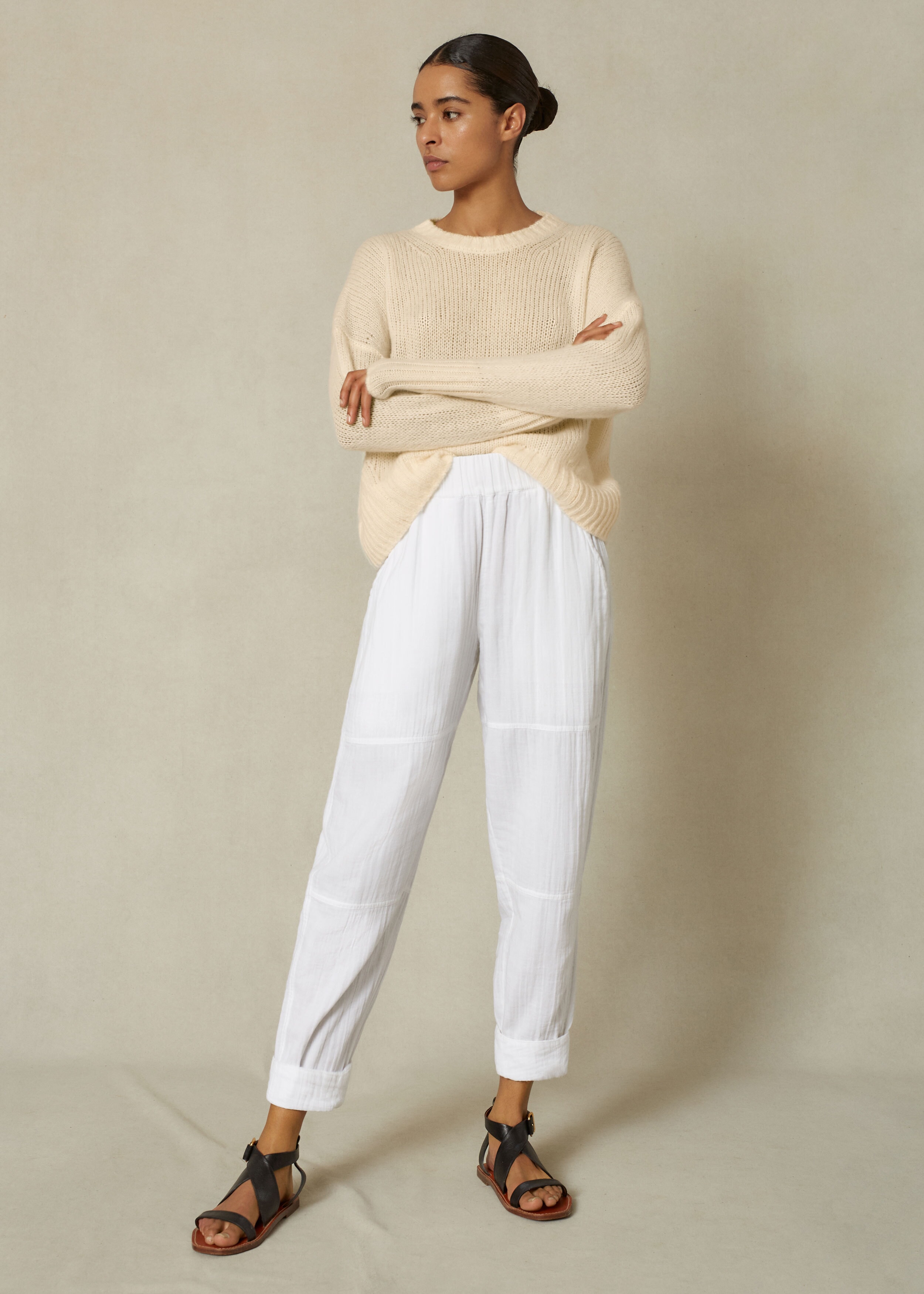 Slim Barrel-Leg Cheesecloth Pant