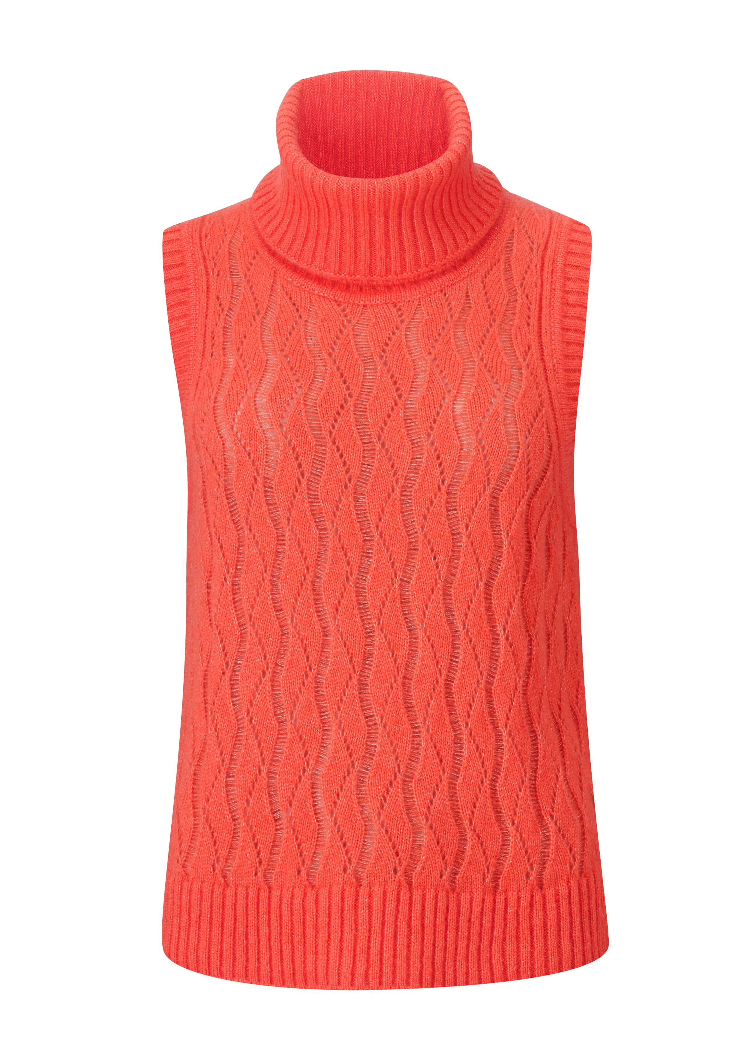 Cashmere Silk Lace Stitch Vest + Snood Hot Coral