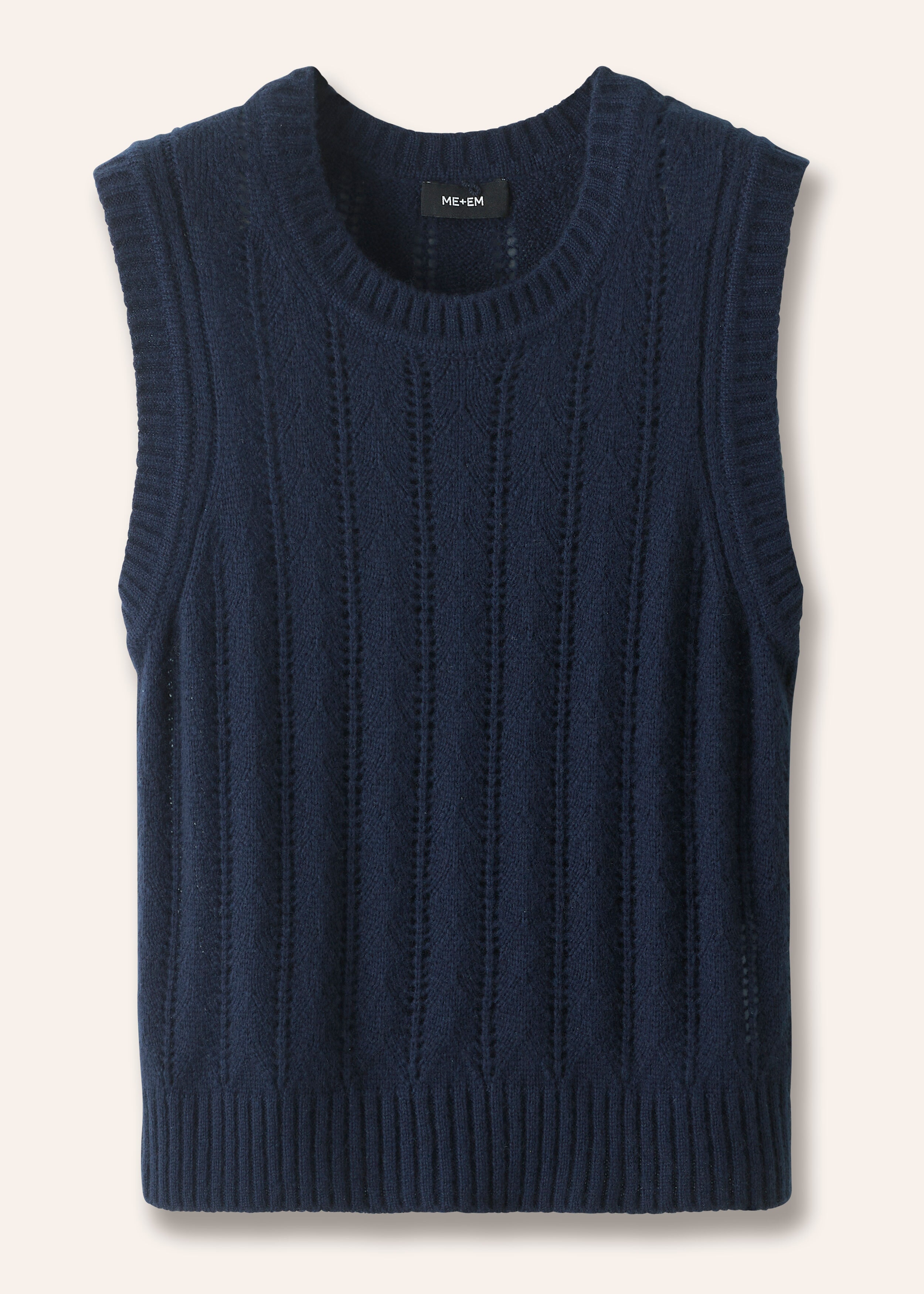 Merino Cashmere Silk Lace Stitch Vest + Snood Navy