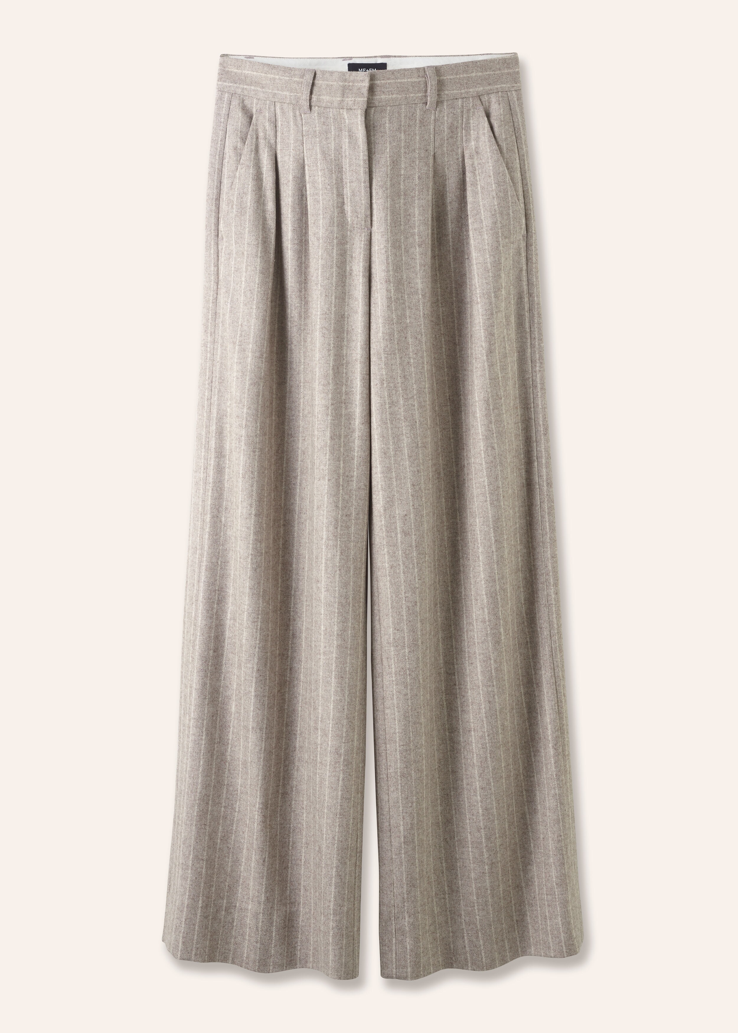 Italian Melange Pinstripe Wide-Leg Pant Pale Grey/Chalk