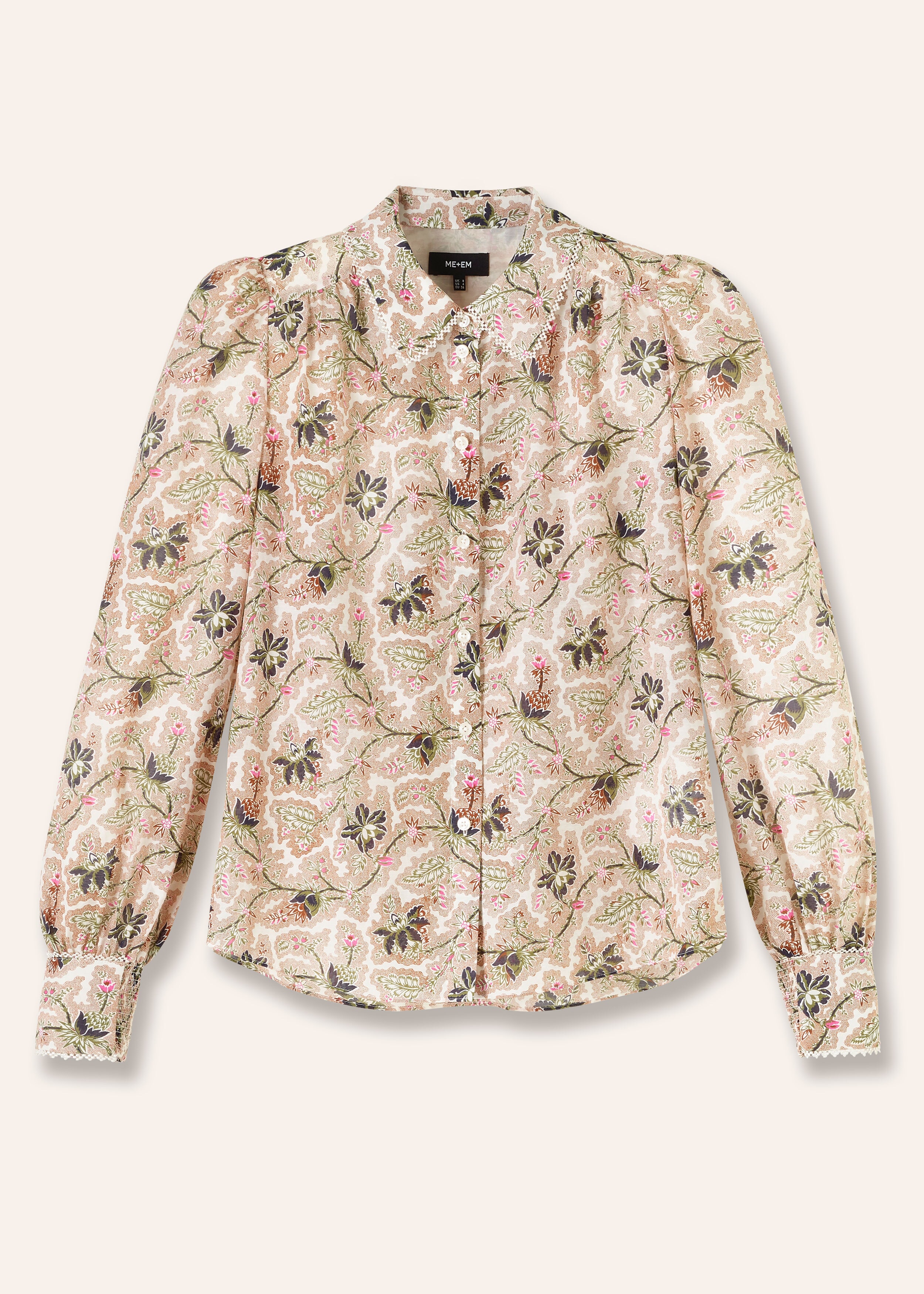 Silk Cotton Soft Bloom Print Shirt Light Cream/Brown/Green/Pink