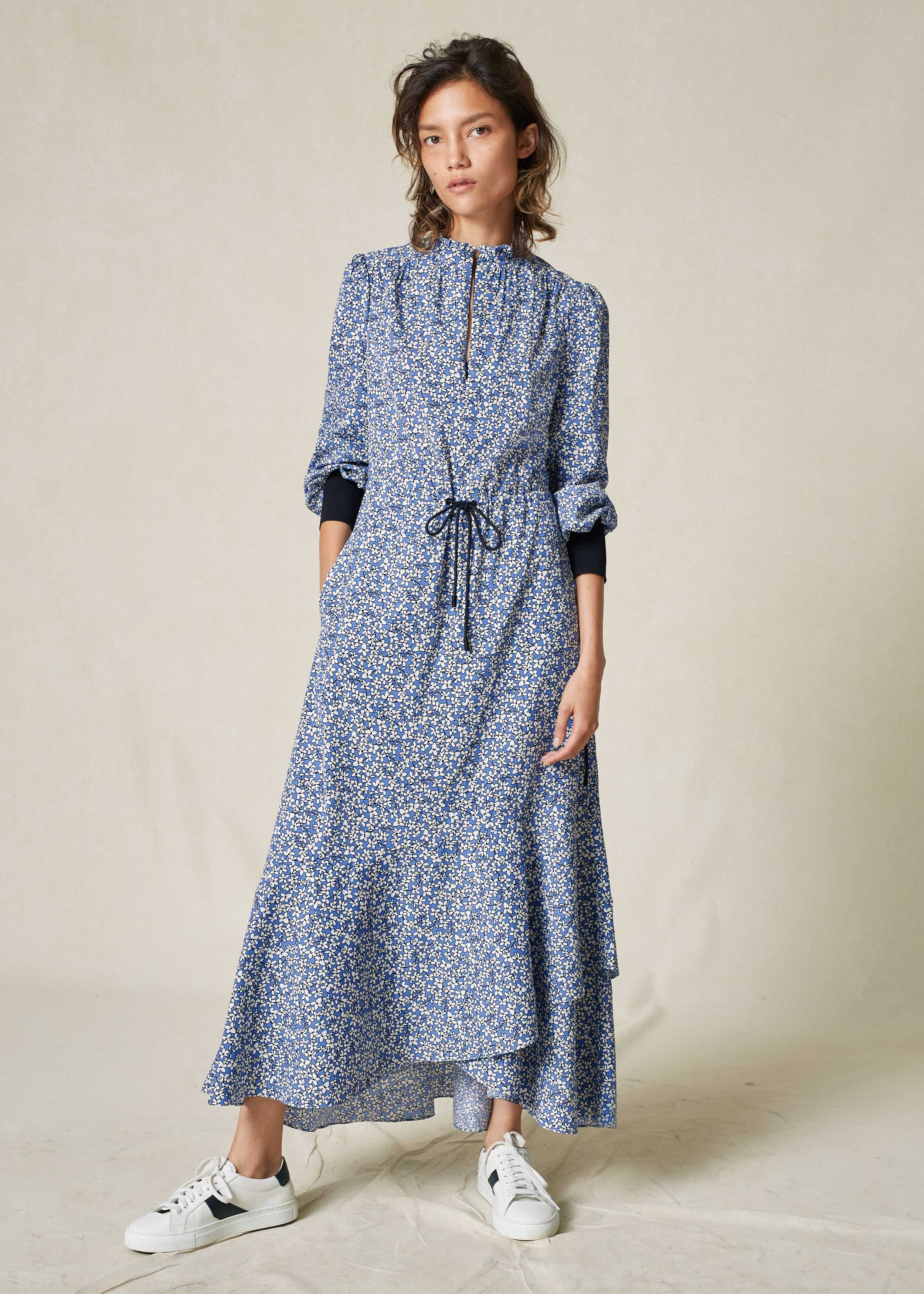 Sporty Floral Print Maxi Dress Navy/Cream