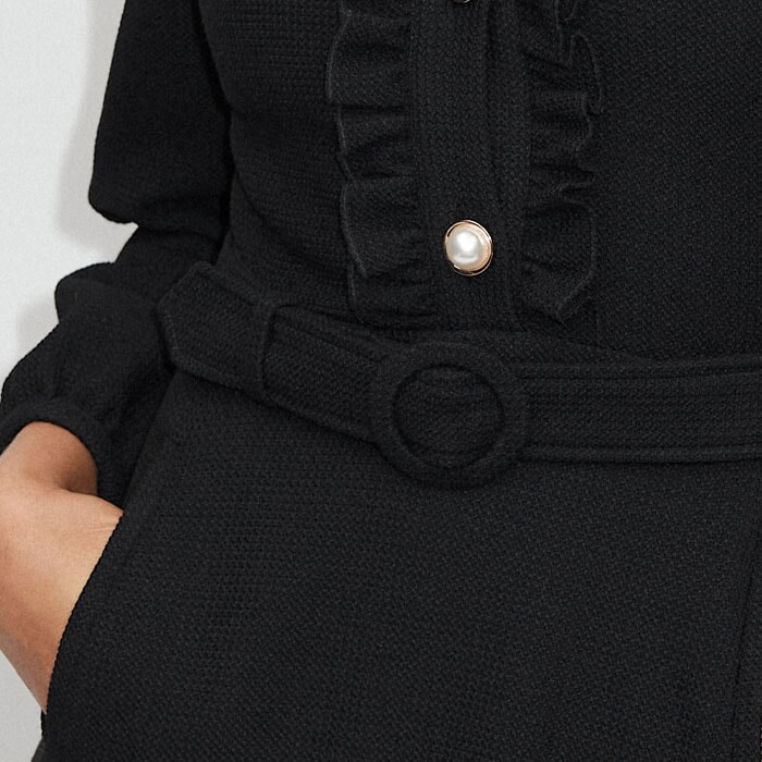 Pearl Button Fit + Flare Dress + Belt Black