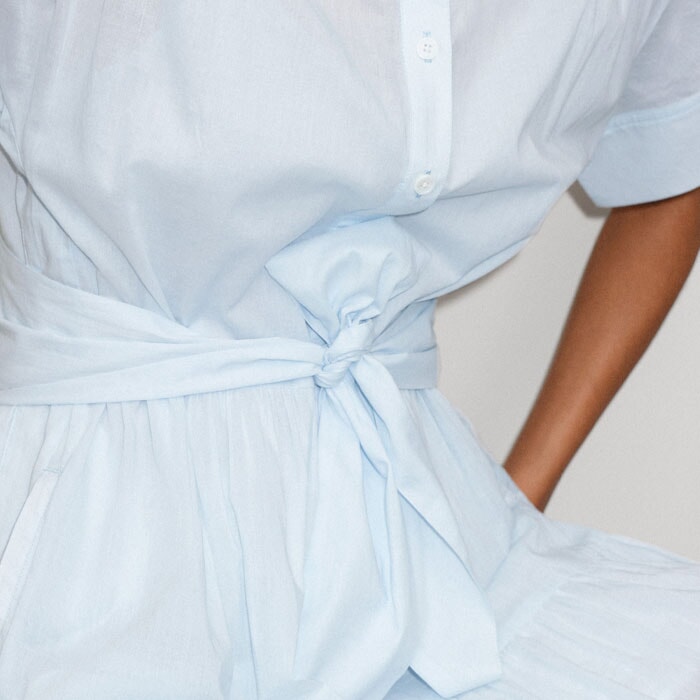 Cotton Voile Belted Maxi Shirt Dress + Slip Ice Blue