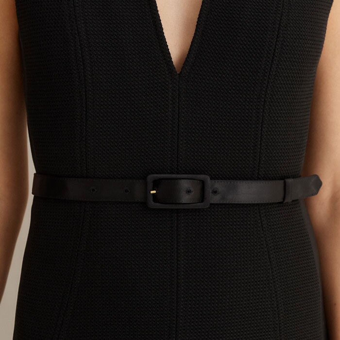 Textured Midi Dress + Belt Black