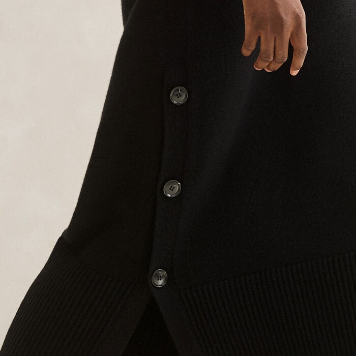 Merino Cashmere Button Detail Vest Dress + Snood Black