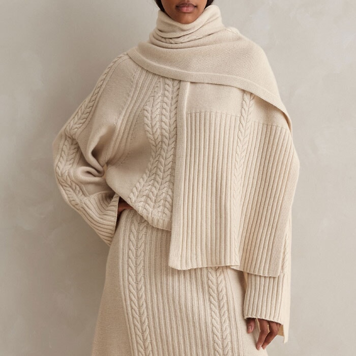 Merino Cashmere Crop Cable Sweater Warm Cream