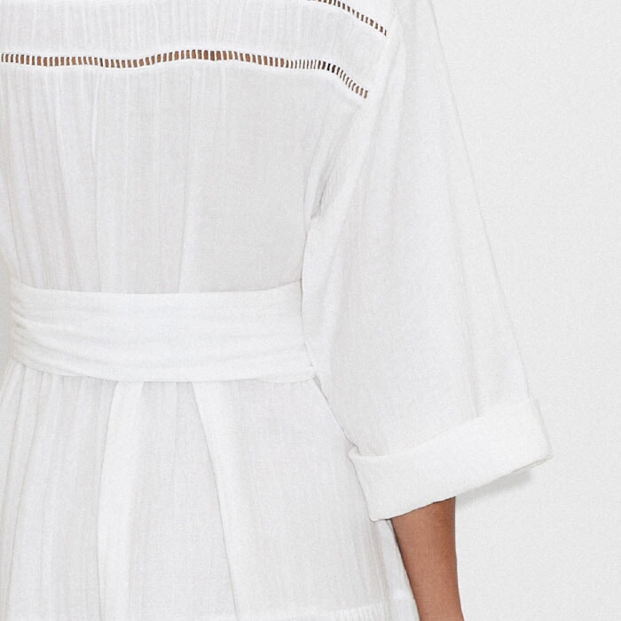 Cheesecloth Button Front Maxi Shirt Dress + Belt Soft White