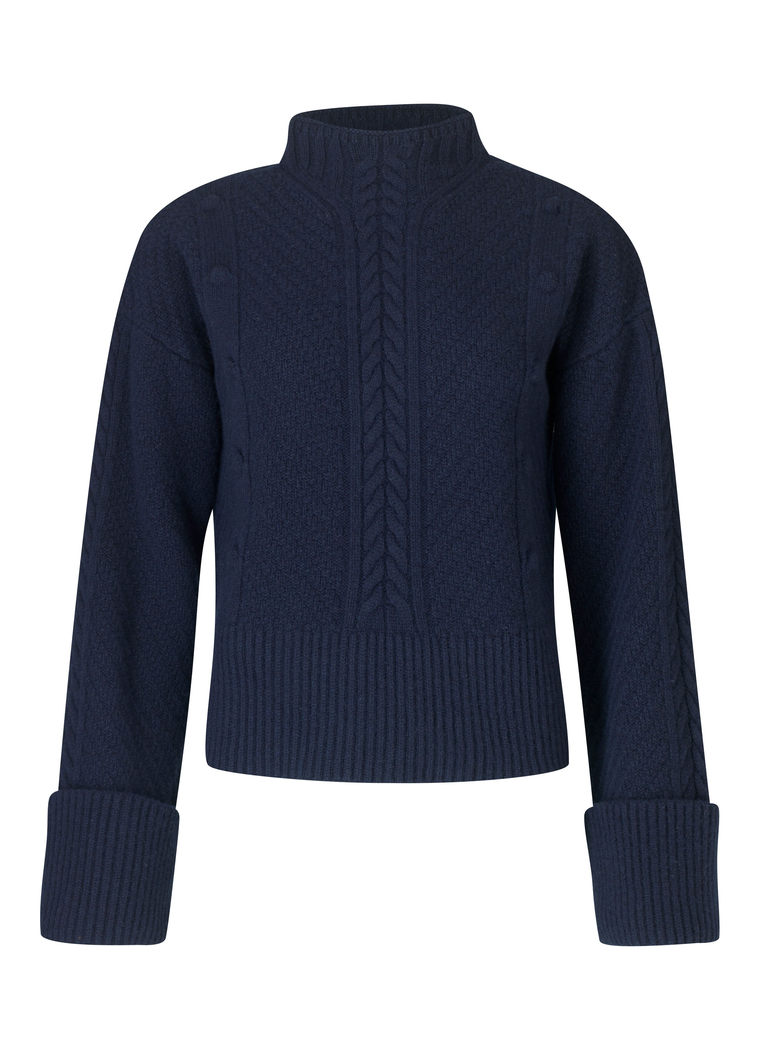 Merino Cashmere Chevron Cable Knit Sweater Navy