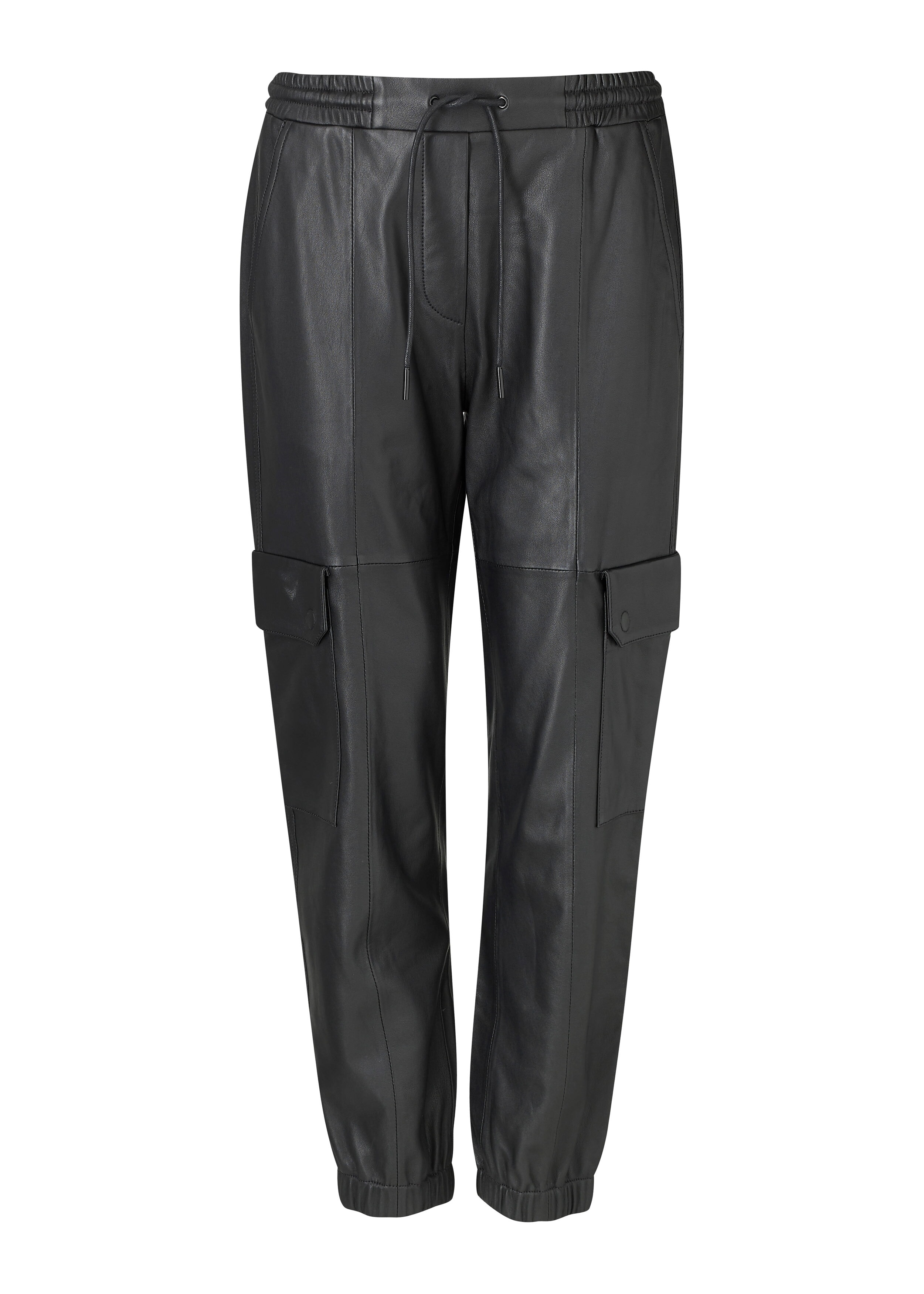 Italian Leather Tapered Cargo Jogger Pant Black
