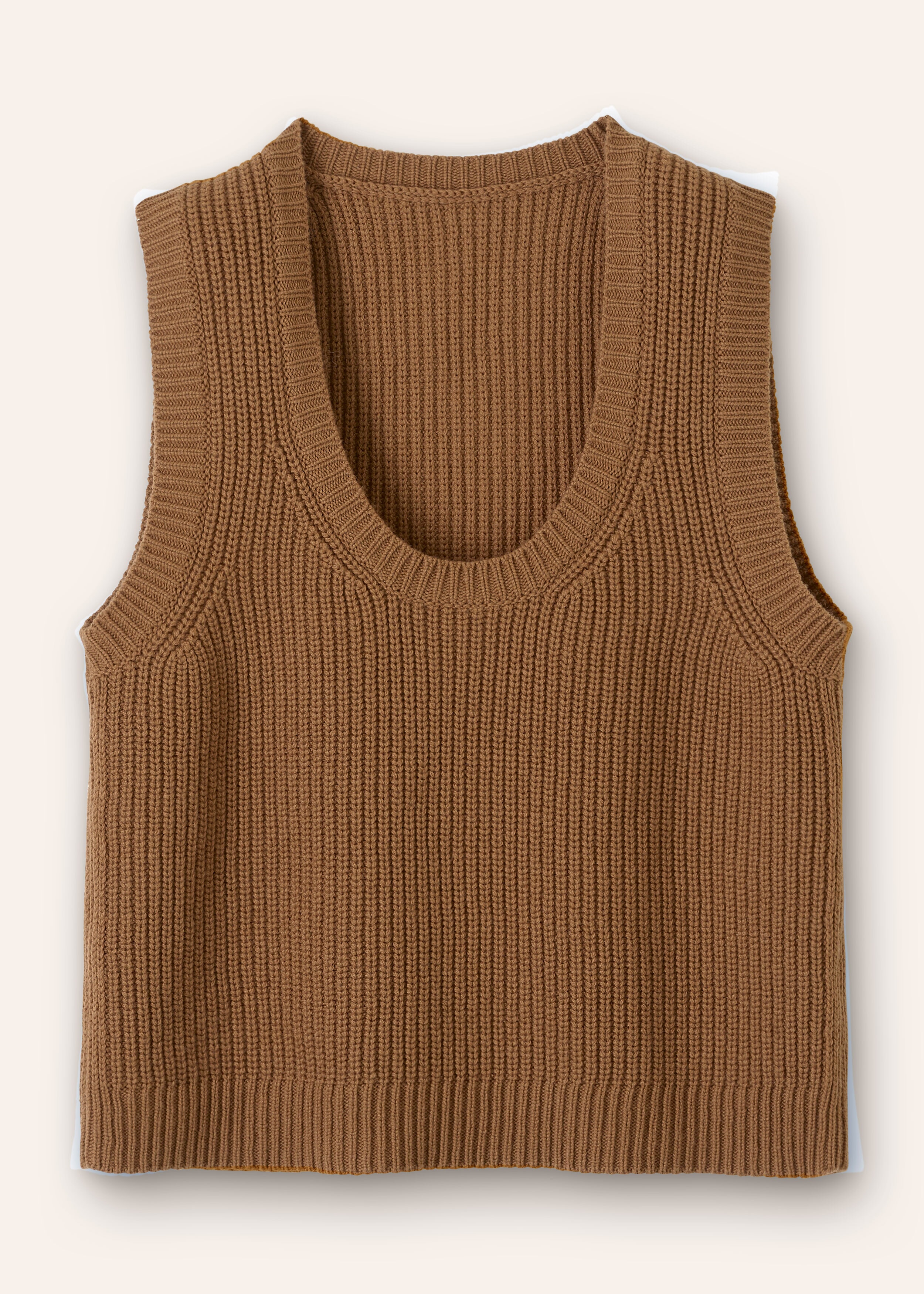 Merino Cashmere Ribbed Scoop Neck Sweater Vest Camel