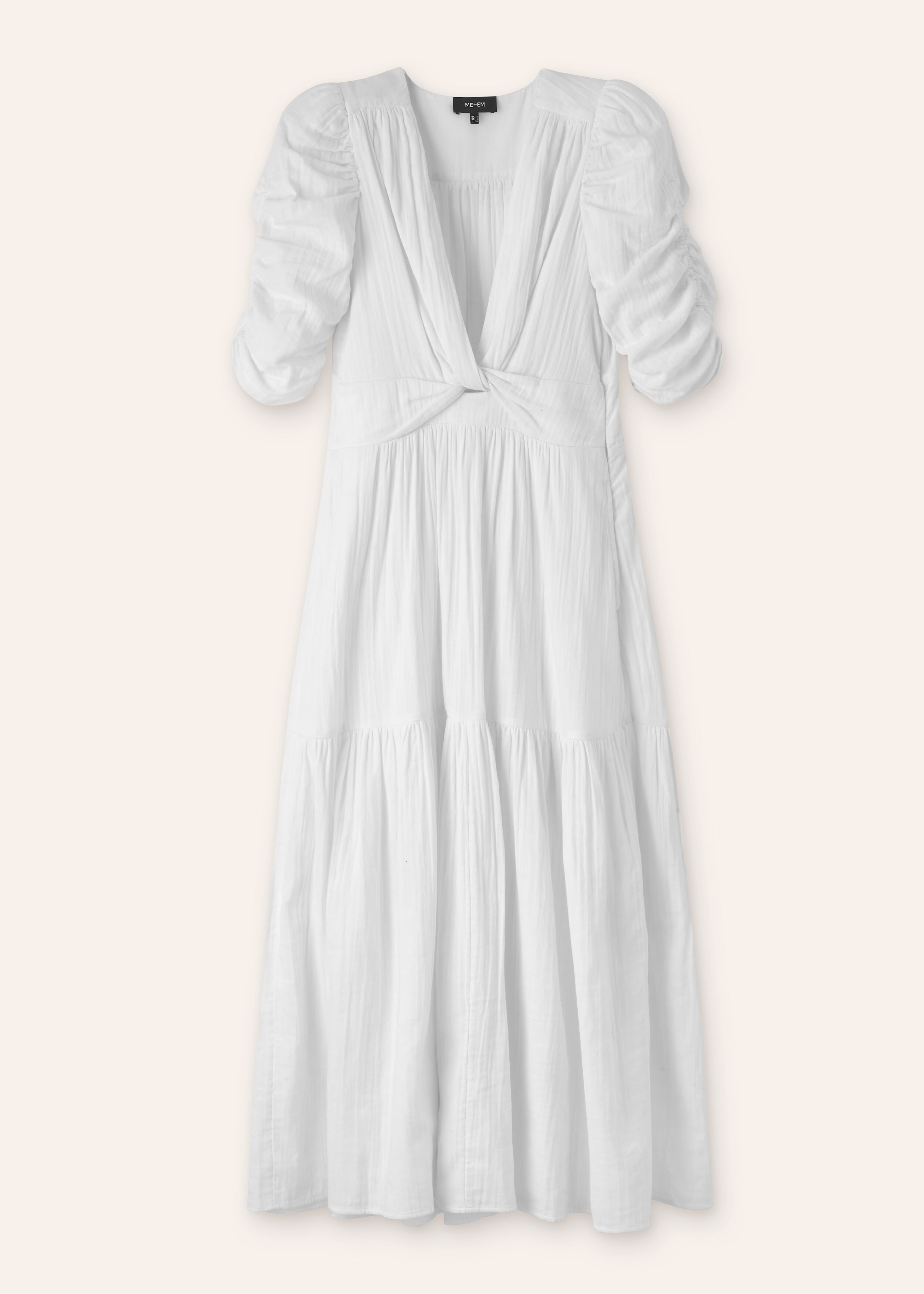 Cheesecloth Gathered Sleeve Maxi Dress Soft White