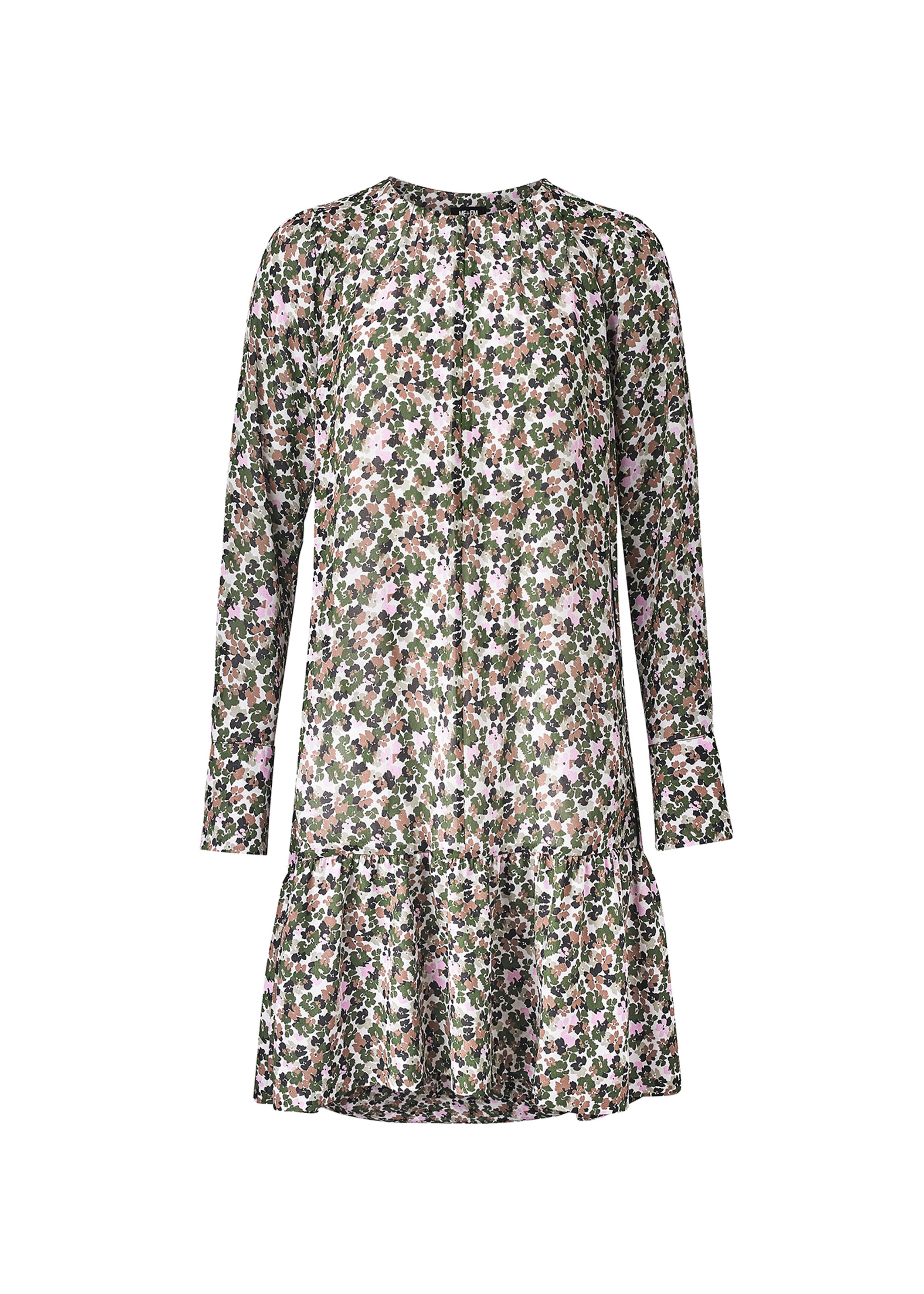 Brush Stroke Floral Print Short Georgette Dress + Tie Khaki/Pink
