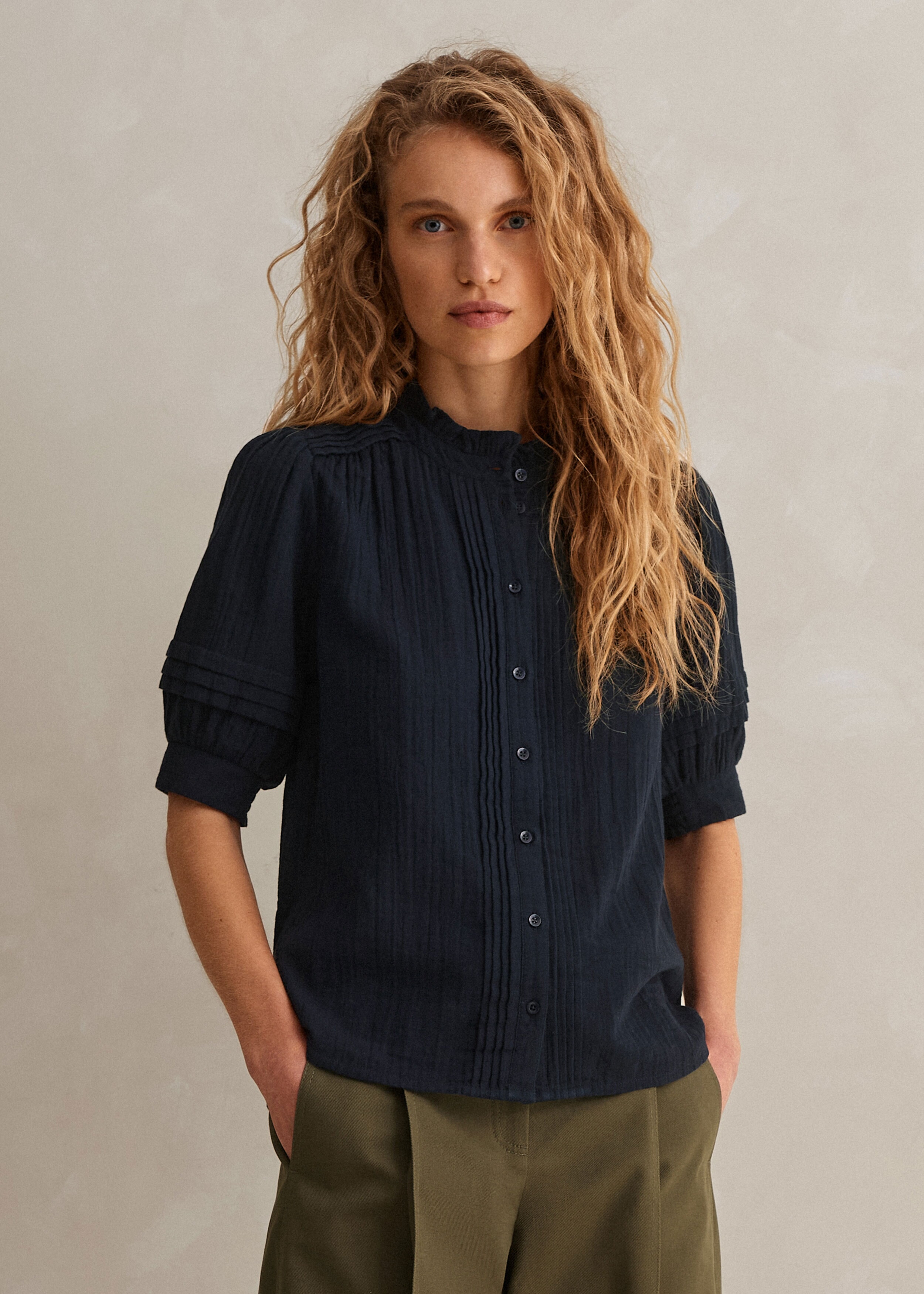 Cheesecloth Blouse Navy