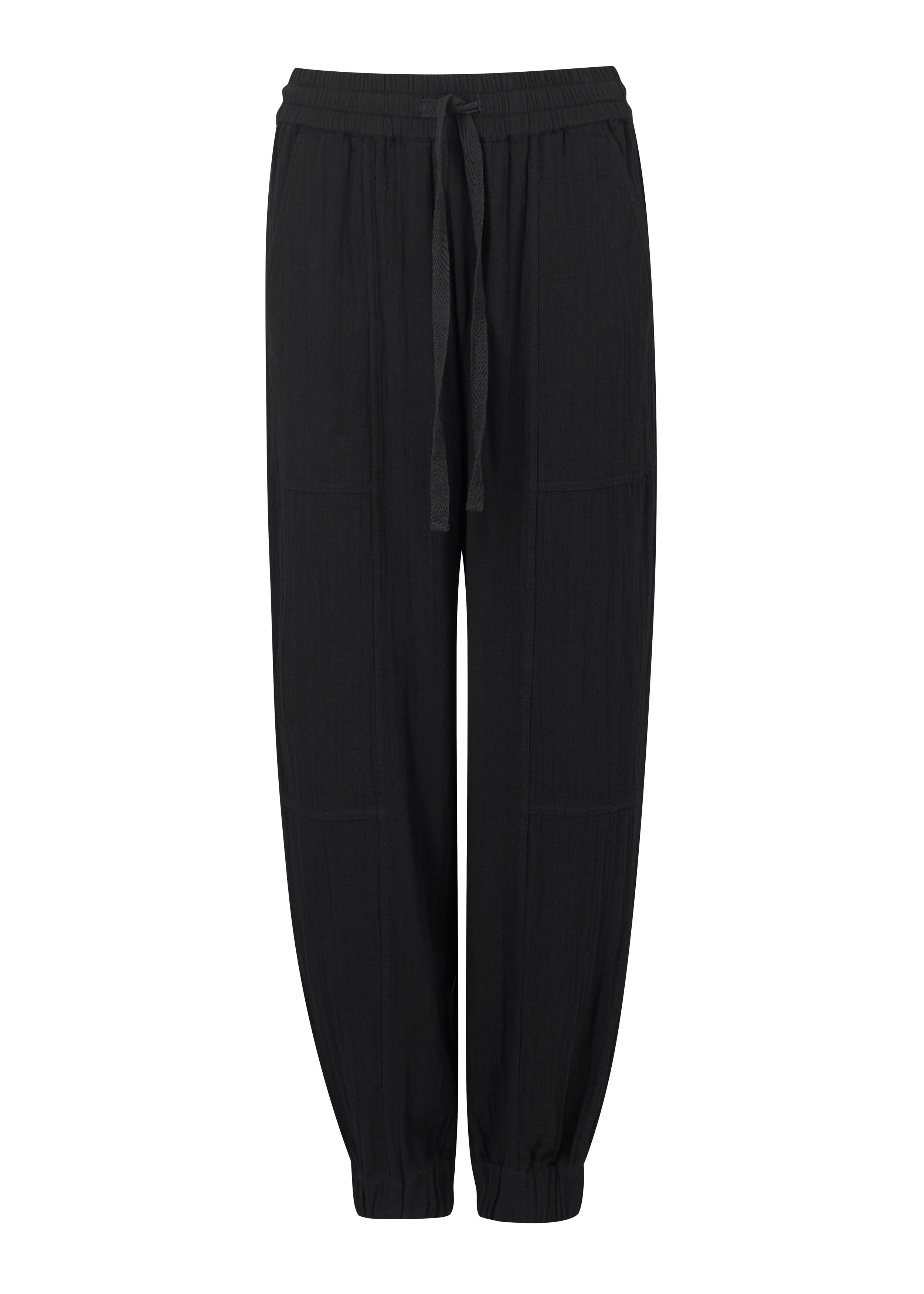 Cotton Cheesecloth Drawstring Barrel-Leg Jogger Pant Black