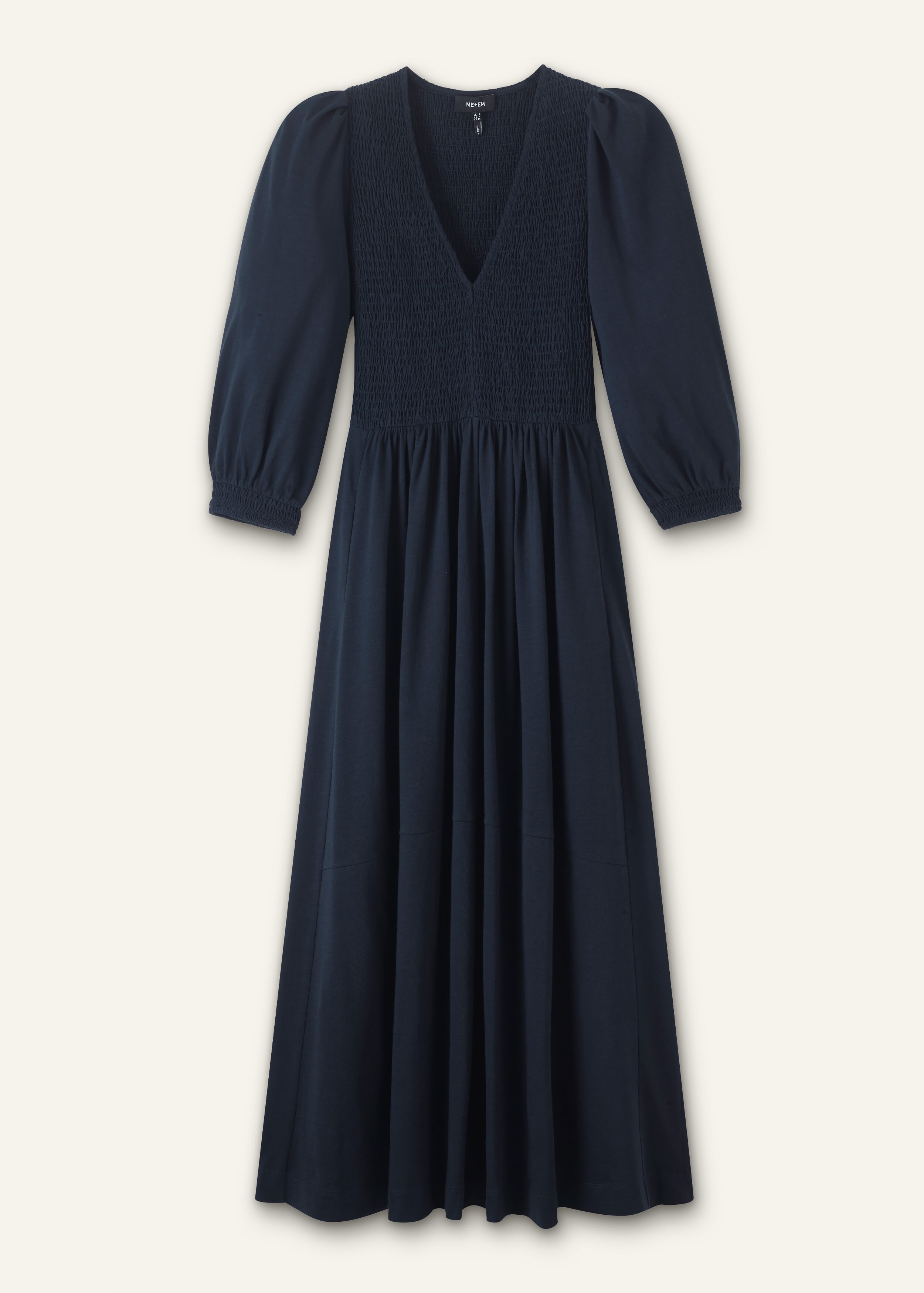 Slub Cotton V-Neck Maxi Dress Navy