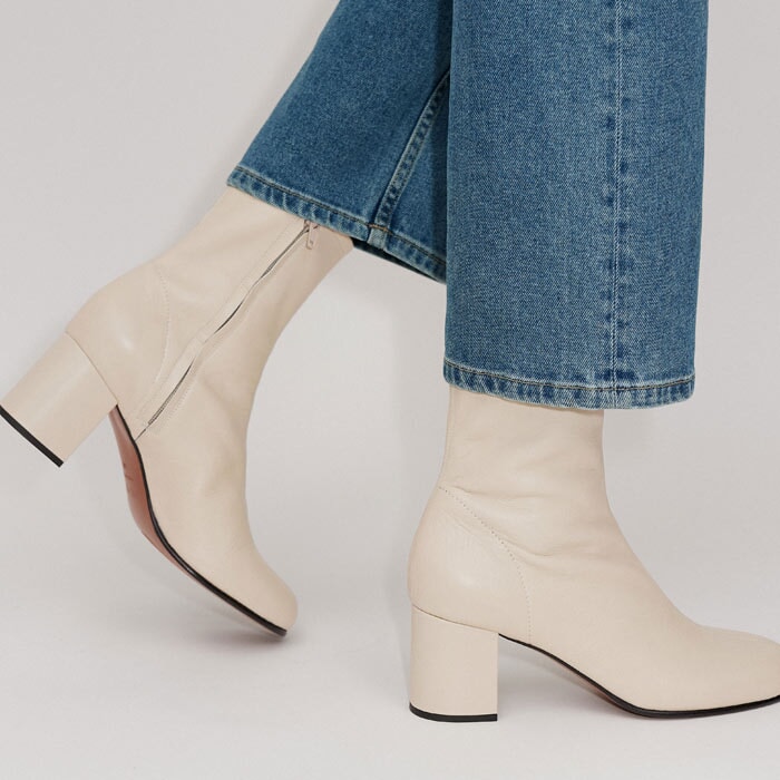 60s Leather High Ankle Boot Off White