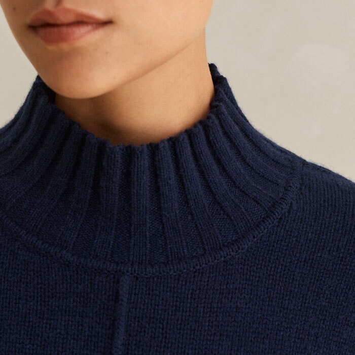 Cashmere Chunky High Neck Relaxed Sweater Navy