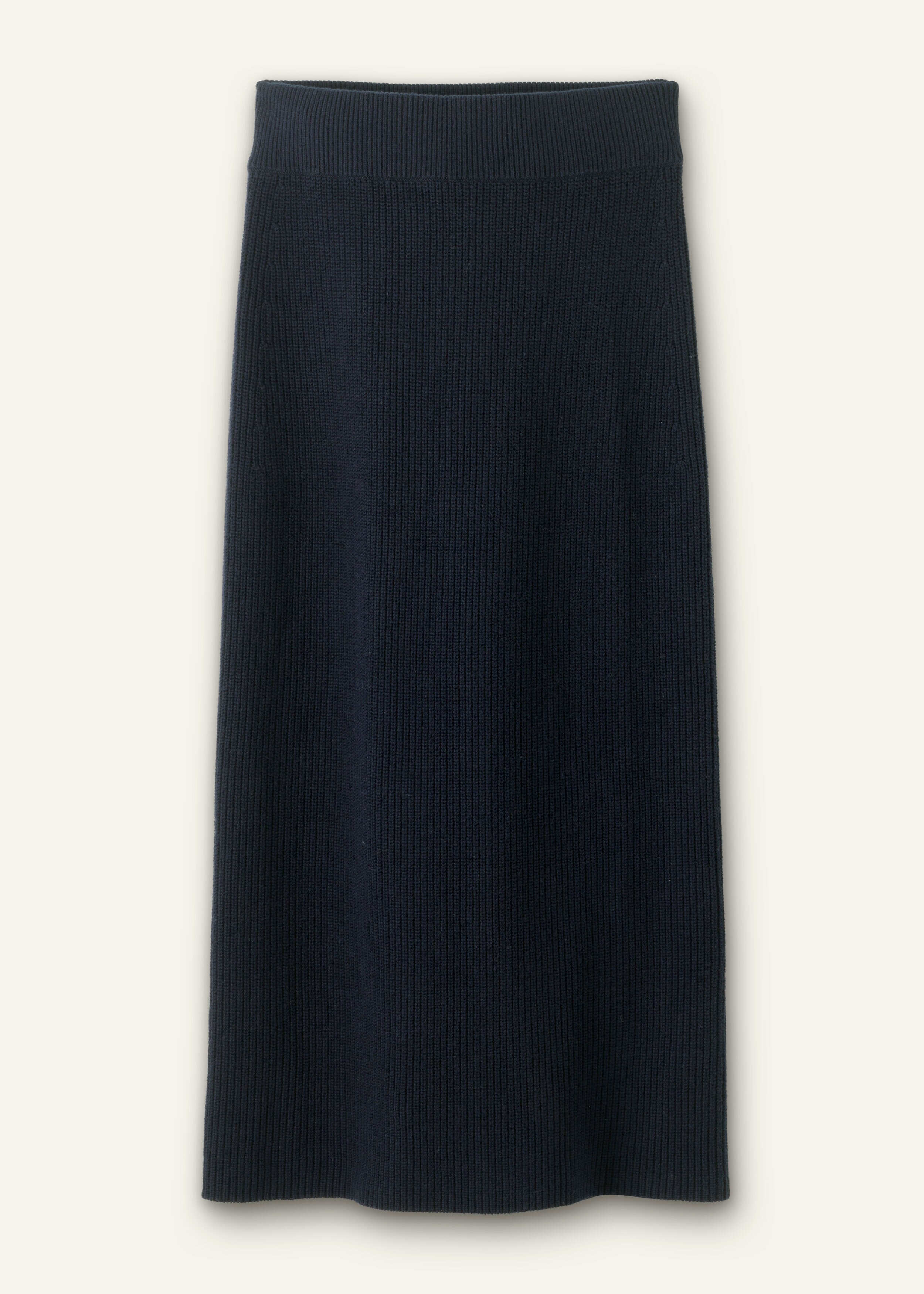 Cotton Merino Rib Straight Maxi Skirt Navy