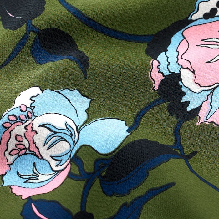 Rose Print Panelled Midi Dress Green/Light/Cream/Ink/Blue
