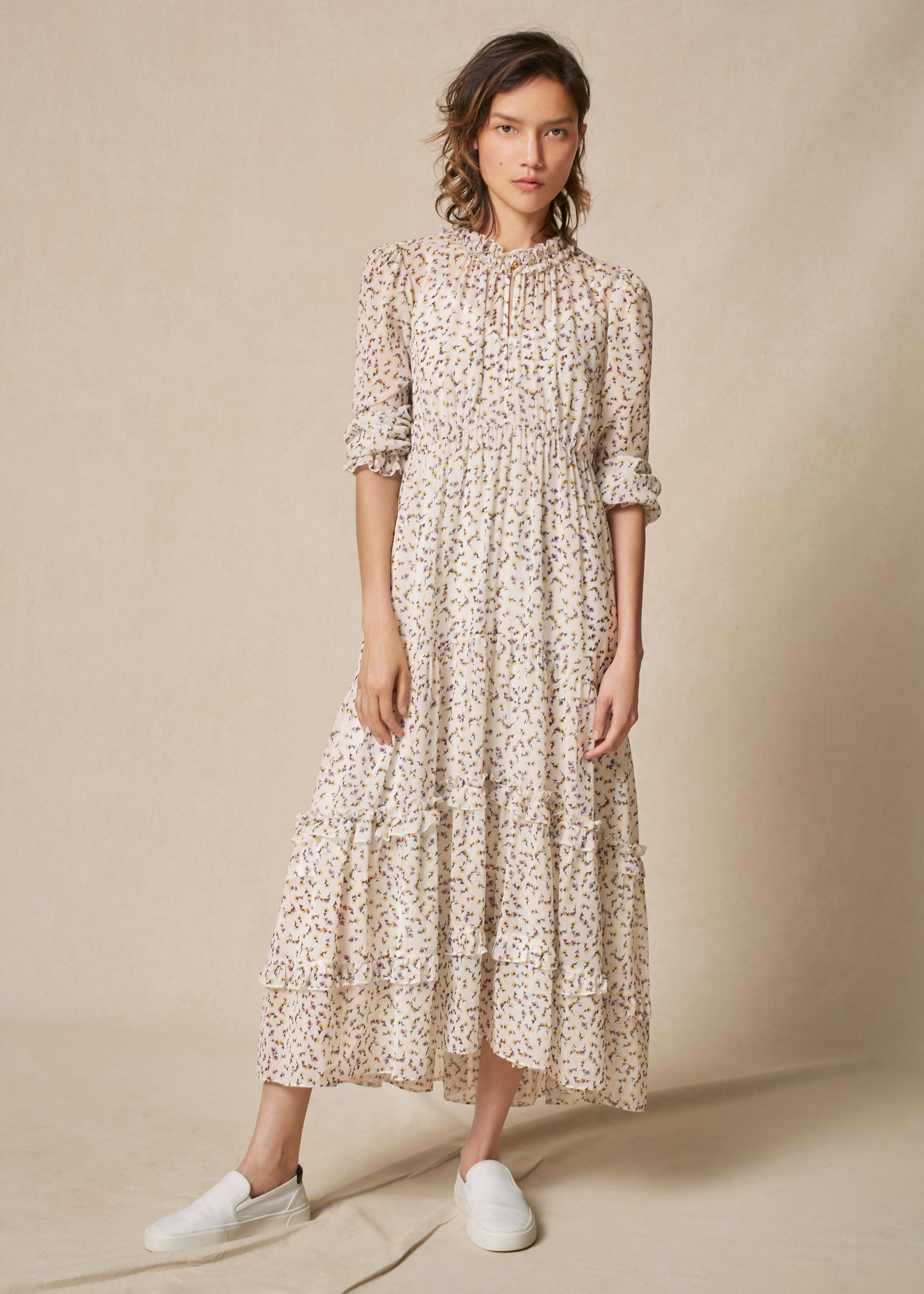 Wild Meadow Floral Print Overlay Dress Soft White